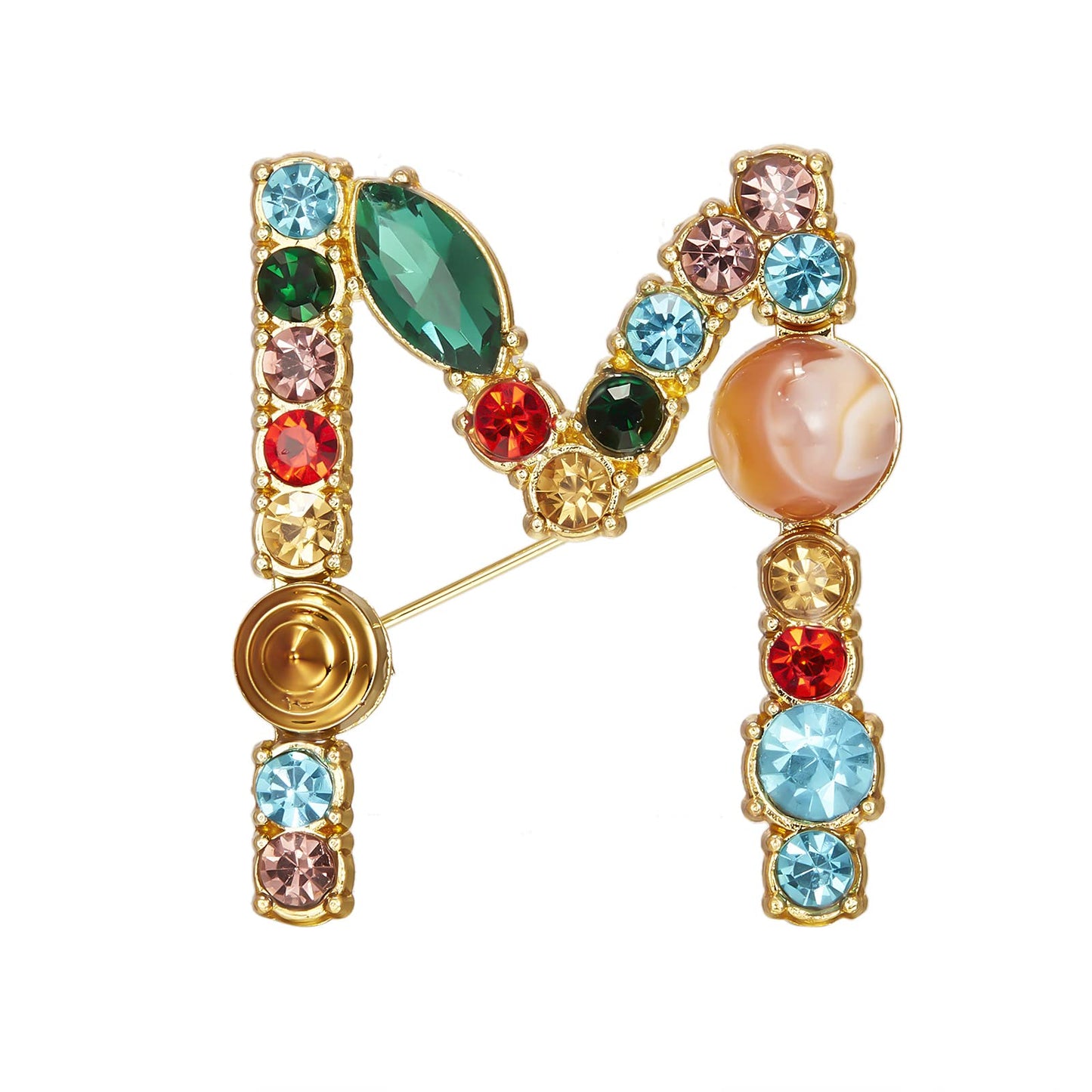 RINHOO Crystal Pearl Initial Brooch Gold Plated Enamel Colorful Letter Alphabet Breastpin Pin Jewelry for GIFTS (Gold M)