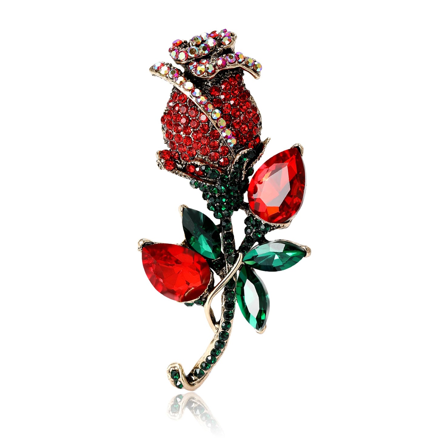 YOQUCOL Rose Brooch Pin for Women Golden Cubic Zirconia Crystal Flower Lapel Pin Brooches