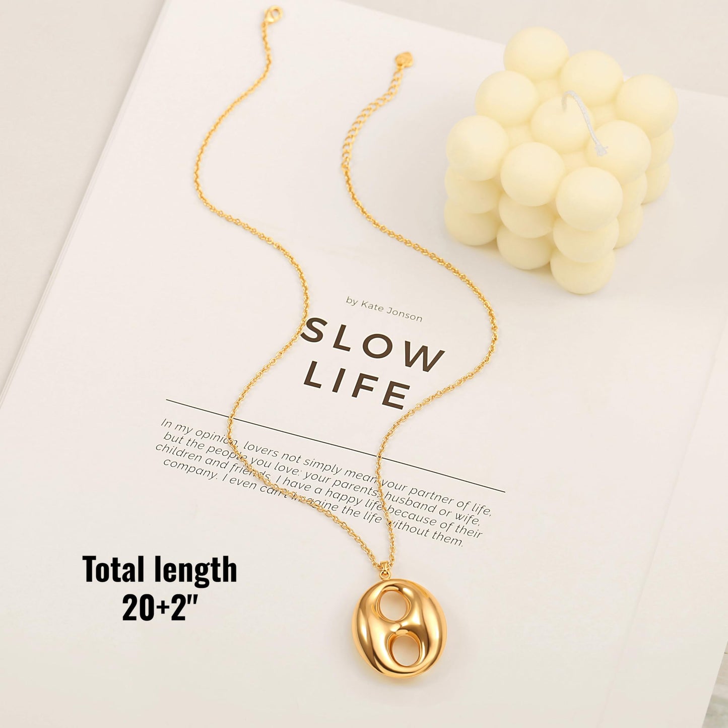 PEARLADA Statement Gold Plated Bean Necklace, Minimalist Large Pendant Necklace, Adjustable Geometric Jewelry