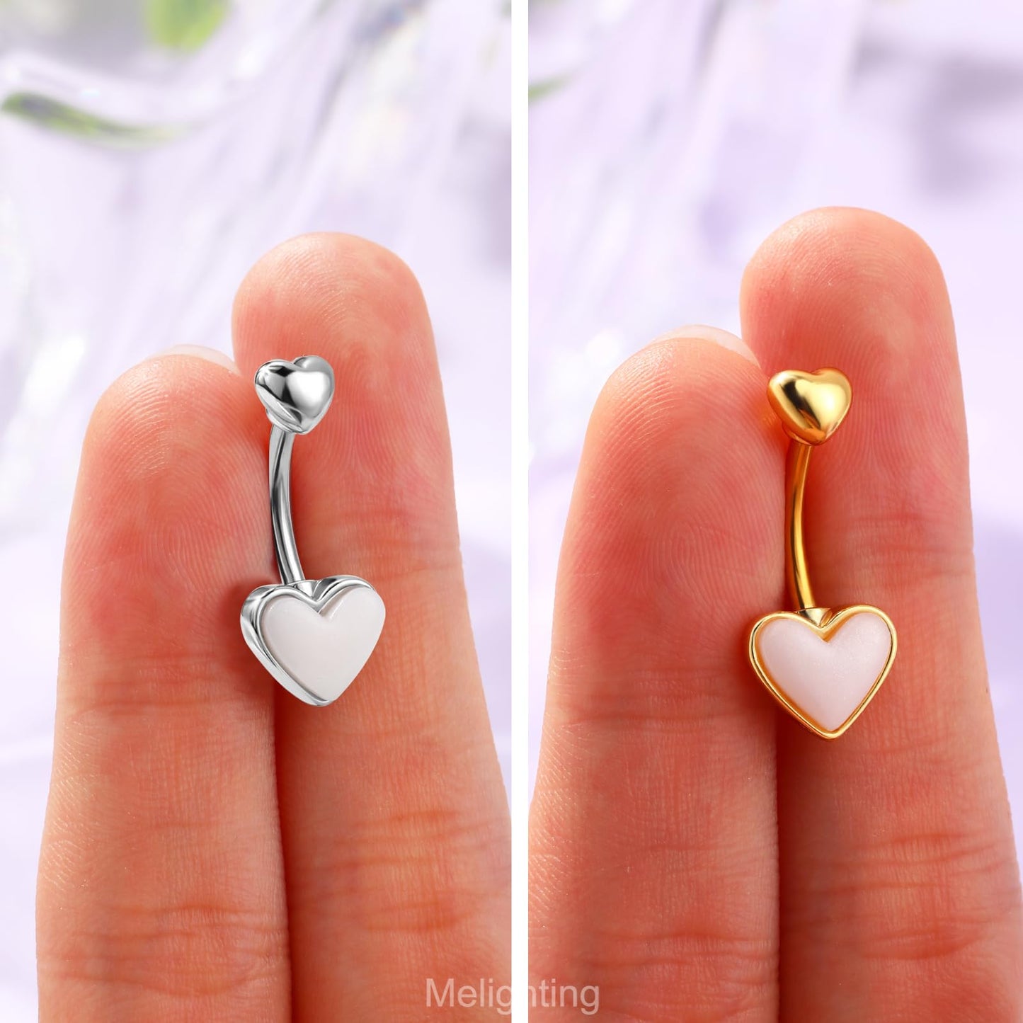 Melighting Heart Belly Button Ring 14G Stainless Steel 316L Pink Belly Ring Belly Piercing Opal Belly Piercing Jewelry Navel Ring For Women 10mm