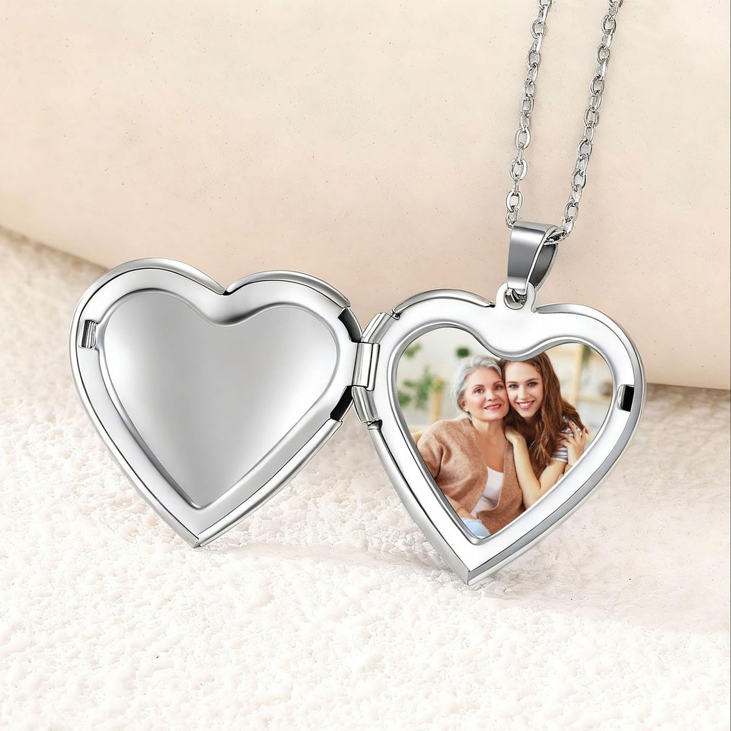 PHOCKSIN I Love you Mom Custom Personalized Silver Heart Locket Necklaces For Women Photo Locket Necklace with Customized Text Pictures for Mothers Day Gifts