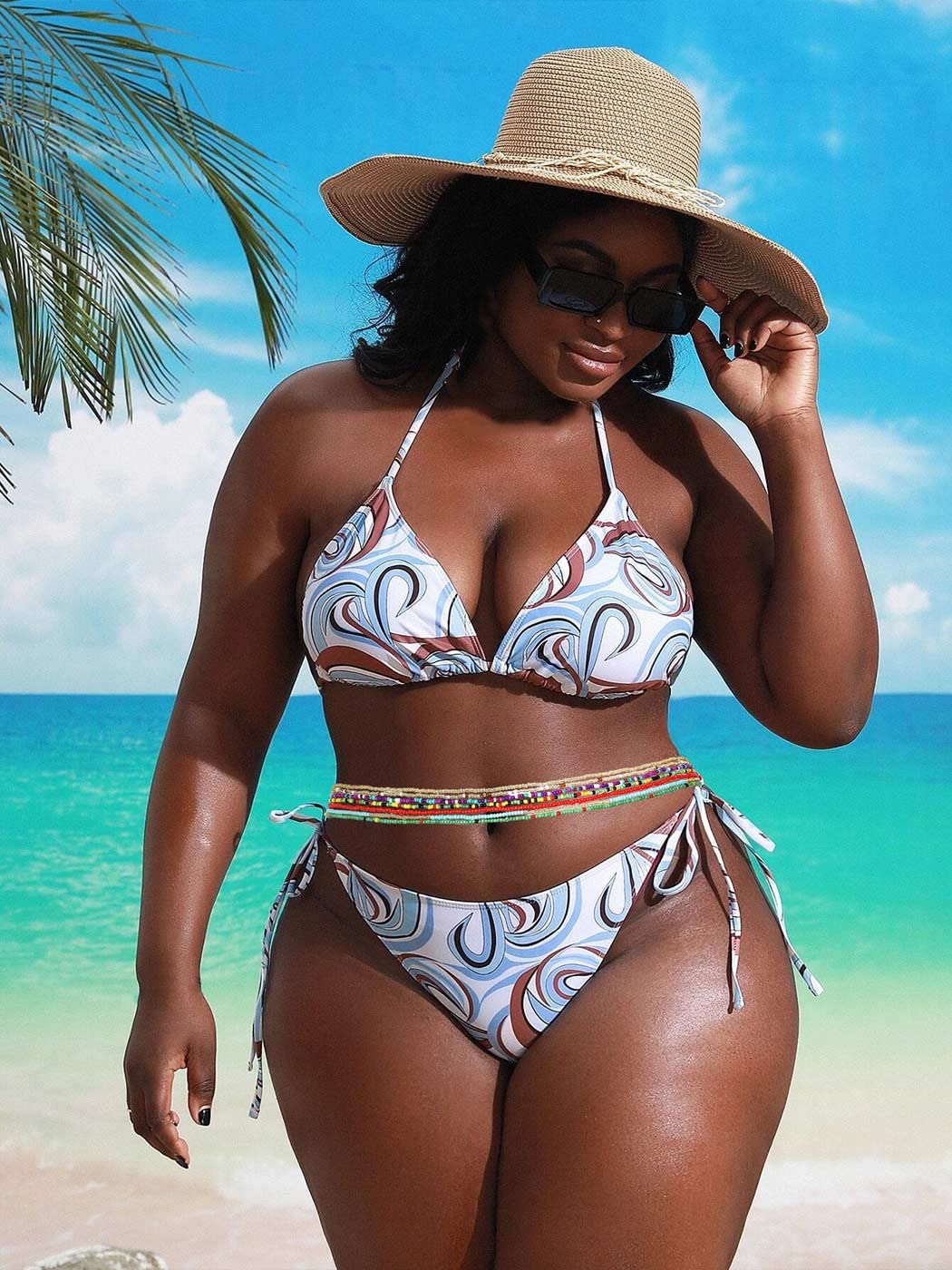 ELABEST Plus Size African Waist Beads Chain Layered Belly Body Chain Beach 7Pack Waist Jewelry Body Accessories for Women and Girls (47inch/120cm)