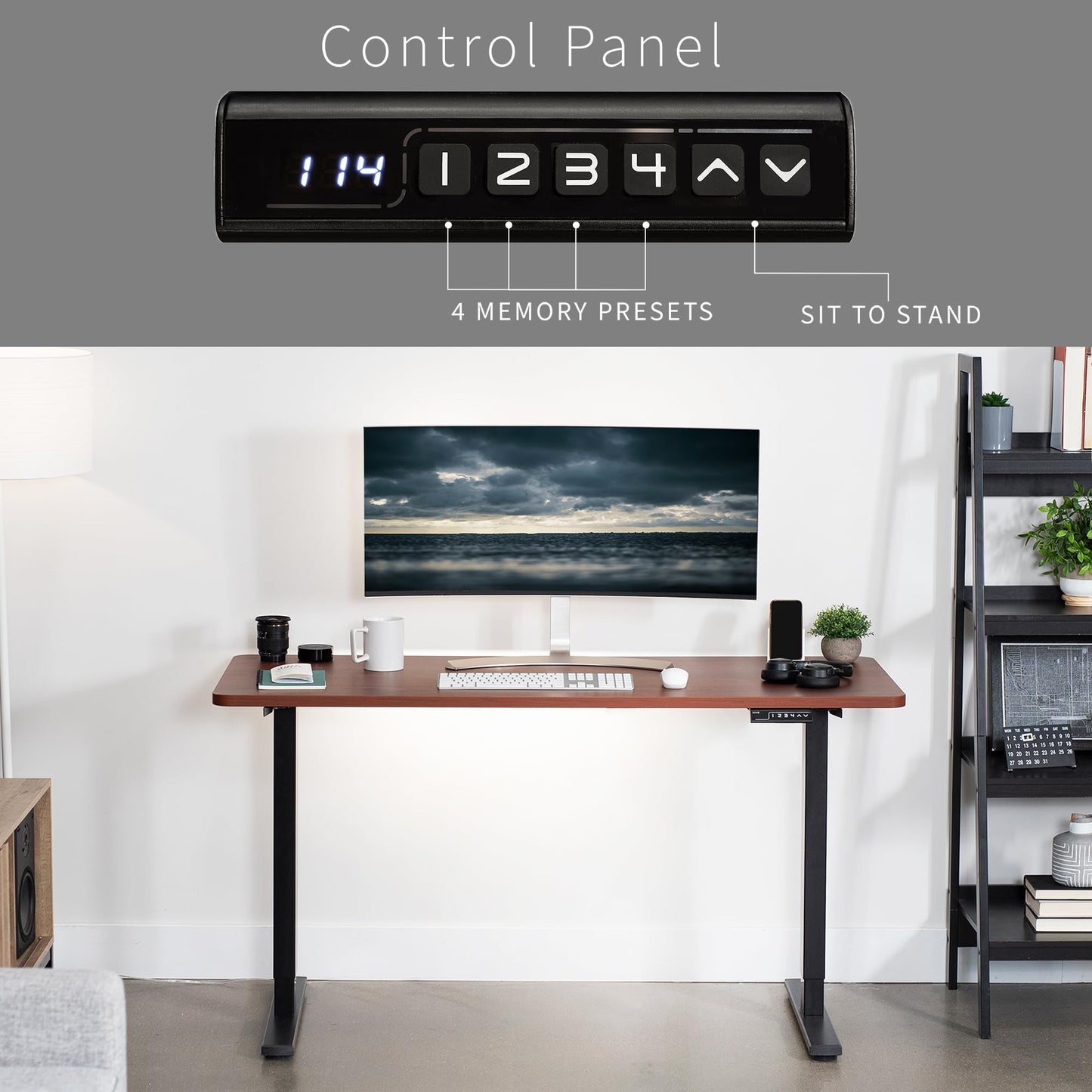 VIVO Electric 60 x 24 in Standing Desk, Memory Height Adjustment, 1B Series, Holds 220 lbs, One-Piece Dark Walnut Top, Black Frame, DESK-KIT-1B6D