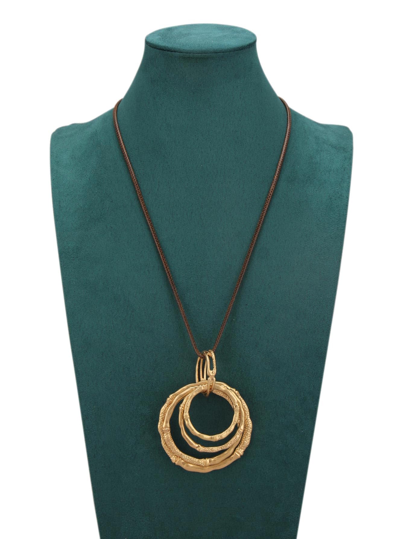 joymiao Long Boho Necklace for Women Chunky Statement Necklace with Large Bamboo Circle Pendant Vintage Hippie Jewelry