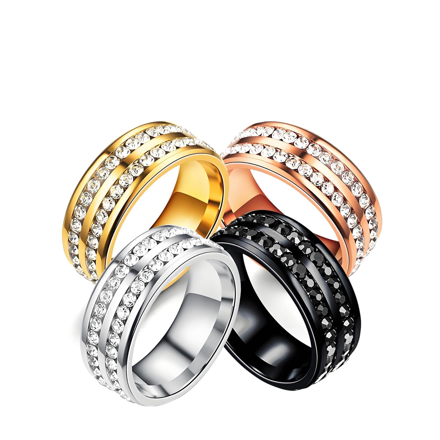 Mengji Life Magtherapy Lymphatic Drainage Titanium Ion Ring, Lymph Nodes Acupuncture Therapy Olux Rhinestones Rings For Women Men Health Calming Jewelry Gifts (G+RG+S+B, 9)