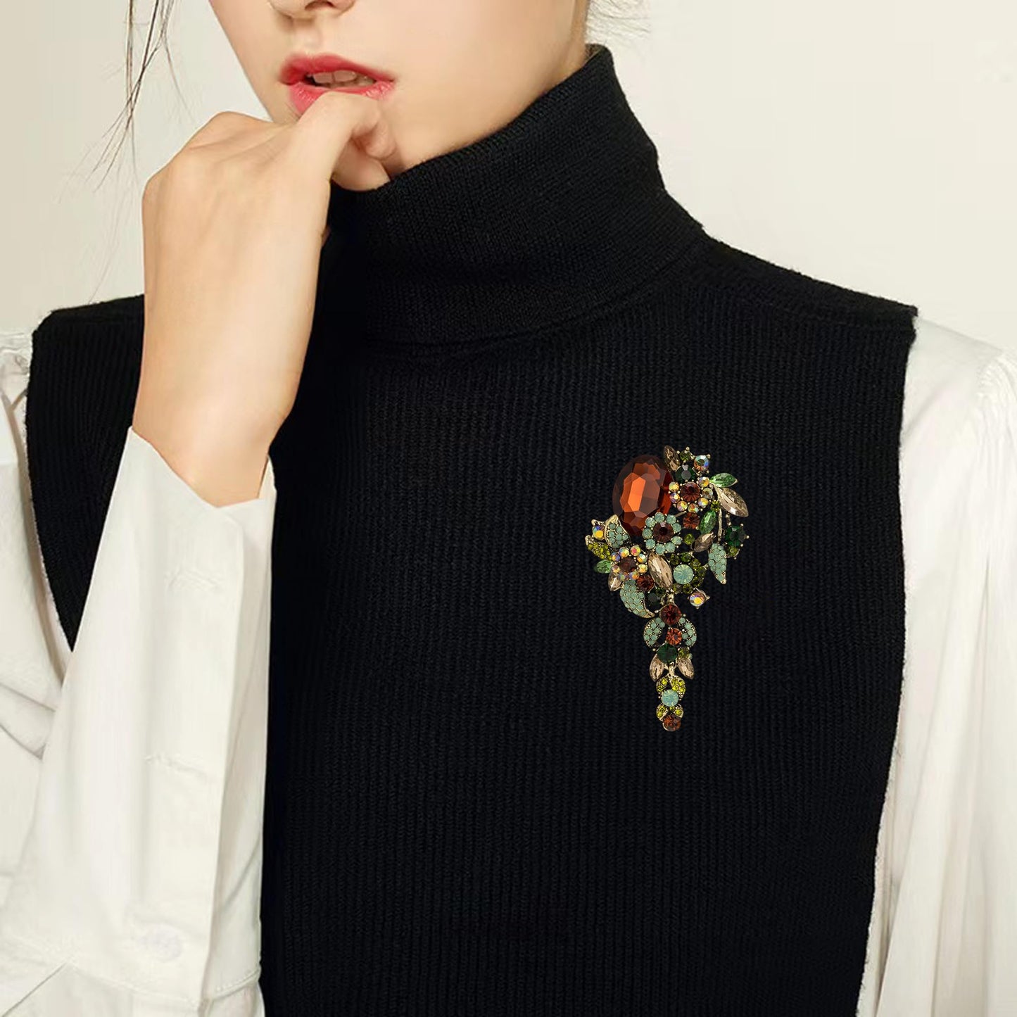 SELOVO Long Brown&Green Brooch Pin for Women Wedding Party Brooch Pendant