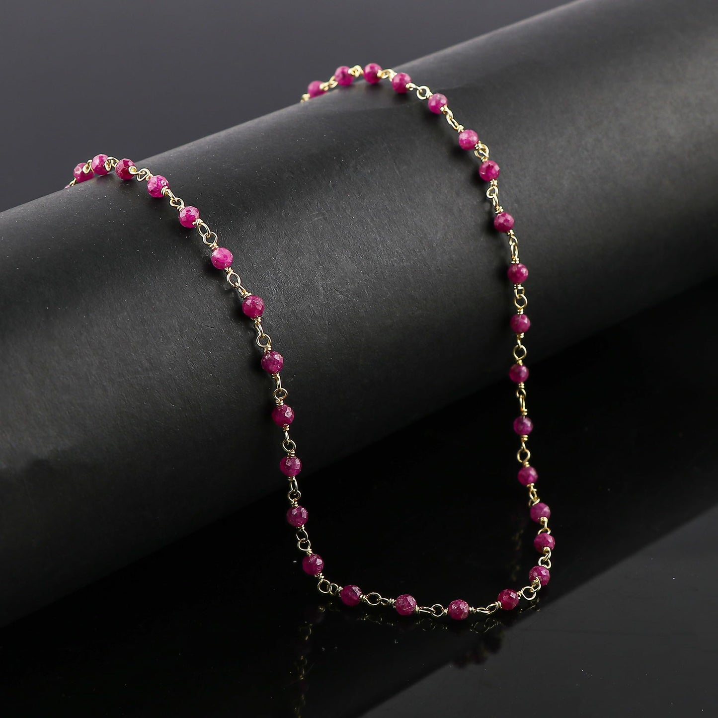CRYSTALINES (3pcs) Natural Ruby Gemstone Cluster Jewelry Combo Set, 14K Gold Plated, Crystals Beads Rosary Chain, Handmade Bohemian Jewelry - Bracelets, Necklace, Earrings for Women
