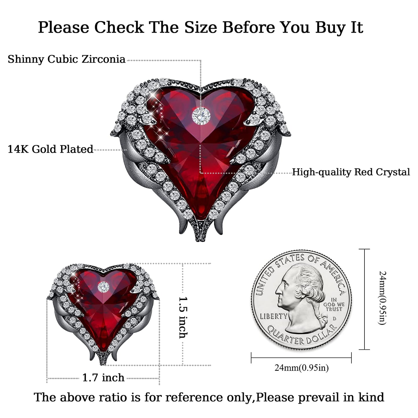Brooches for Women Red Heart Crystal - Austrian Rhinestone Brooch Jewelry - Ladies Wedding Bouquet Brooches Pin for Birthday, Christmas, Anniversary