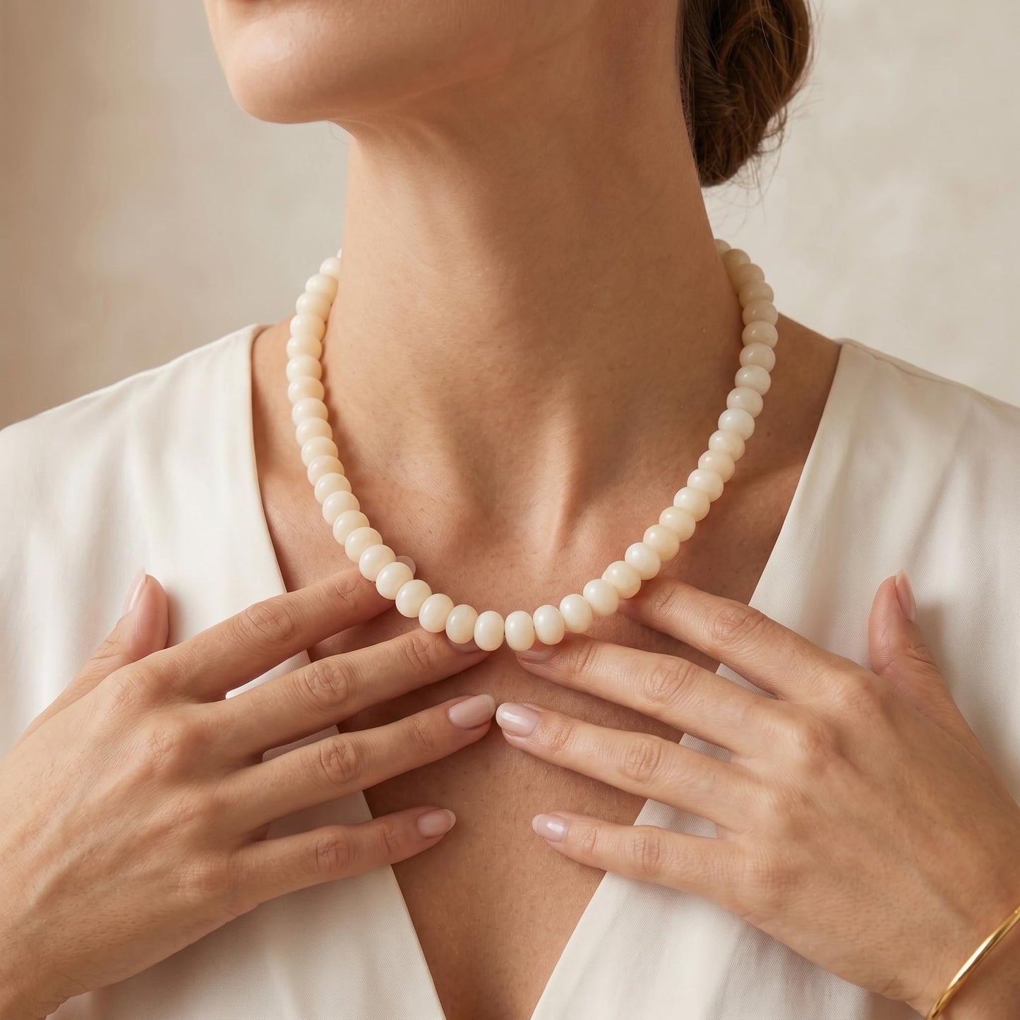 Badu Beige Gemstone Beaded Necklace for Women Natural Stone Bead Beach Choker Necklace Fashion Trendy Jewelry Gifts