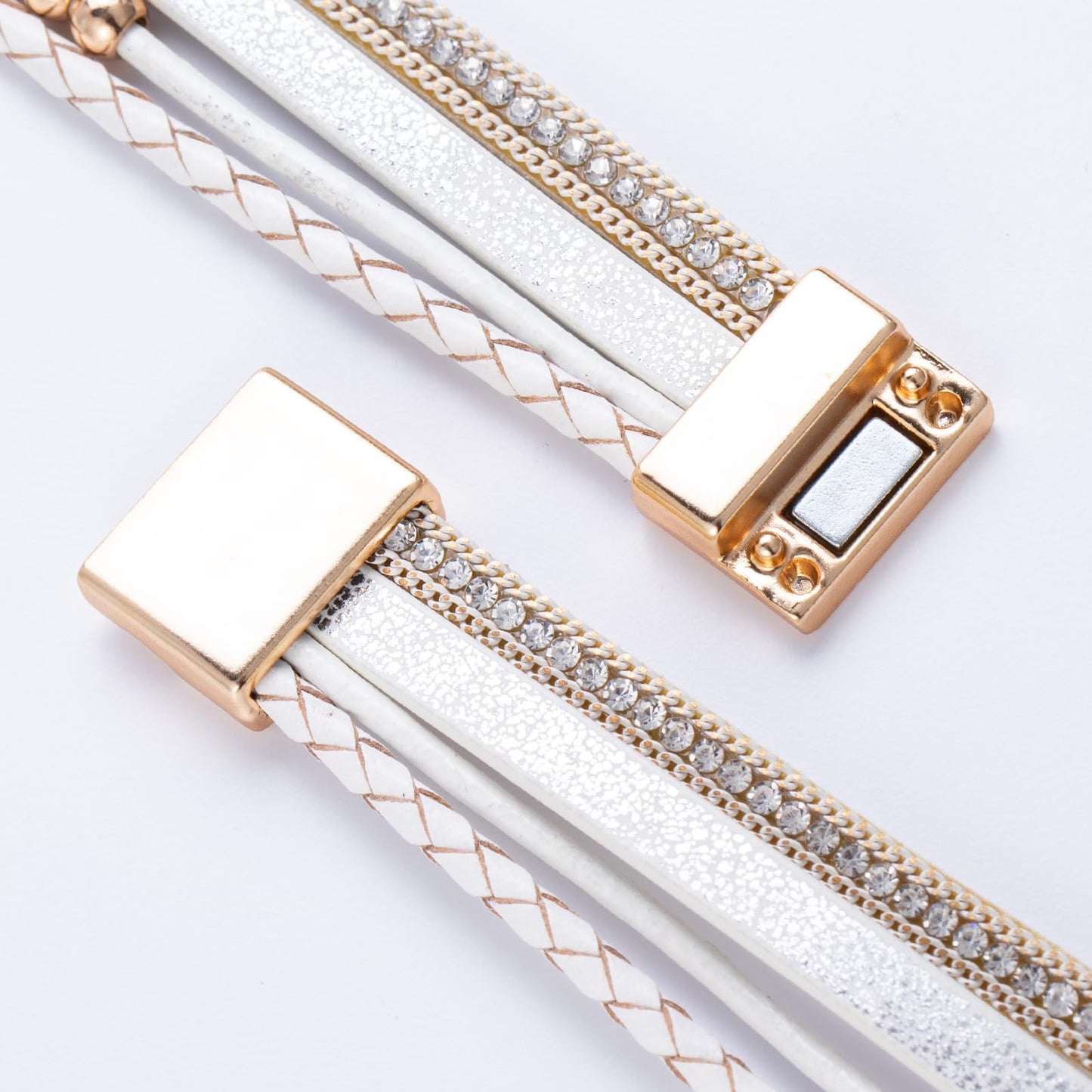 FANCY SHINY Boho Leather Wrap Bracelet Stackable Beaded Infinity Chunky Cuff Bracelets with Magnetic Clasp Western Hippie Outfits Jewelry Gifts for Women(White)