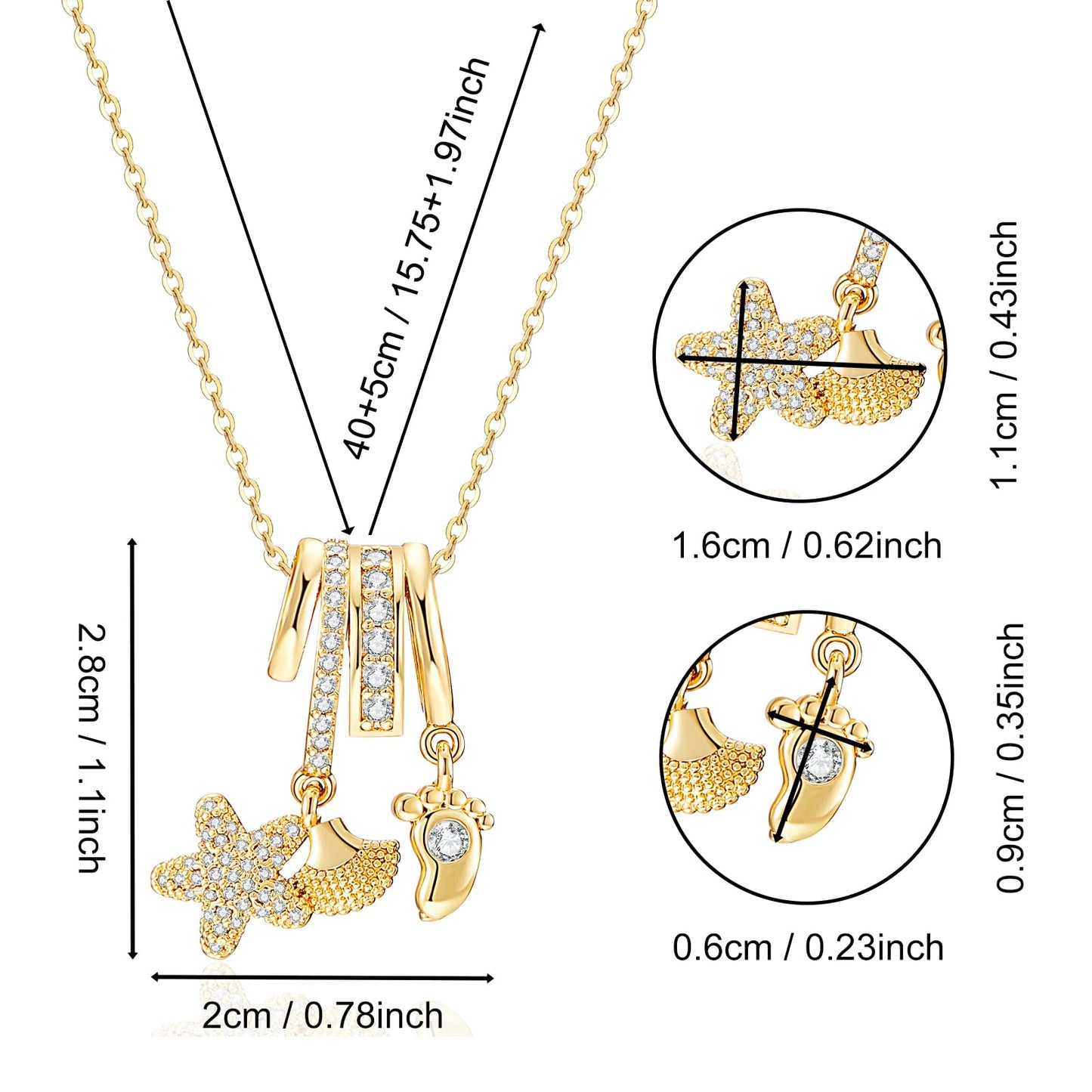 crataly Seashell And Starfish Necklace For Women-Gold Plated CZ Multi-Pendant Ocean Jewelry For Women Valentines Day Mother's Day Christmas Birthday Gifts