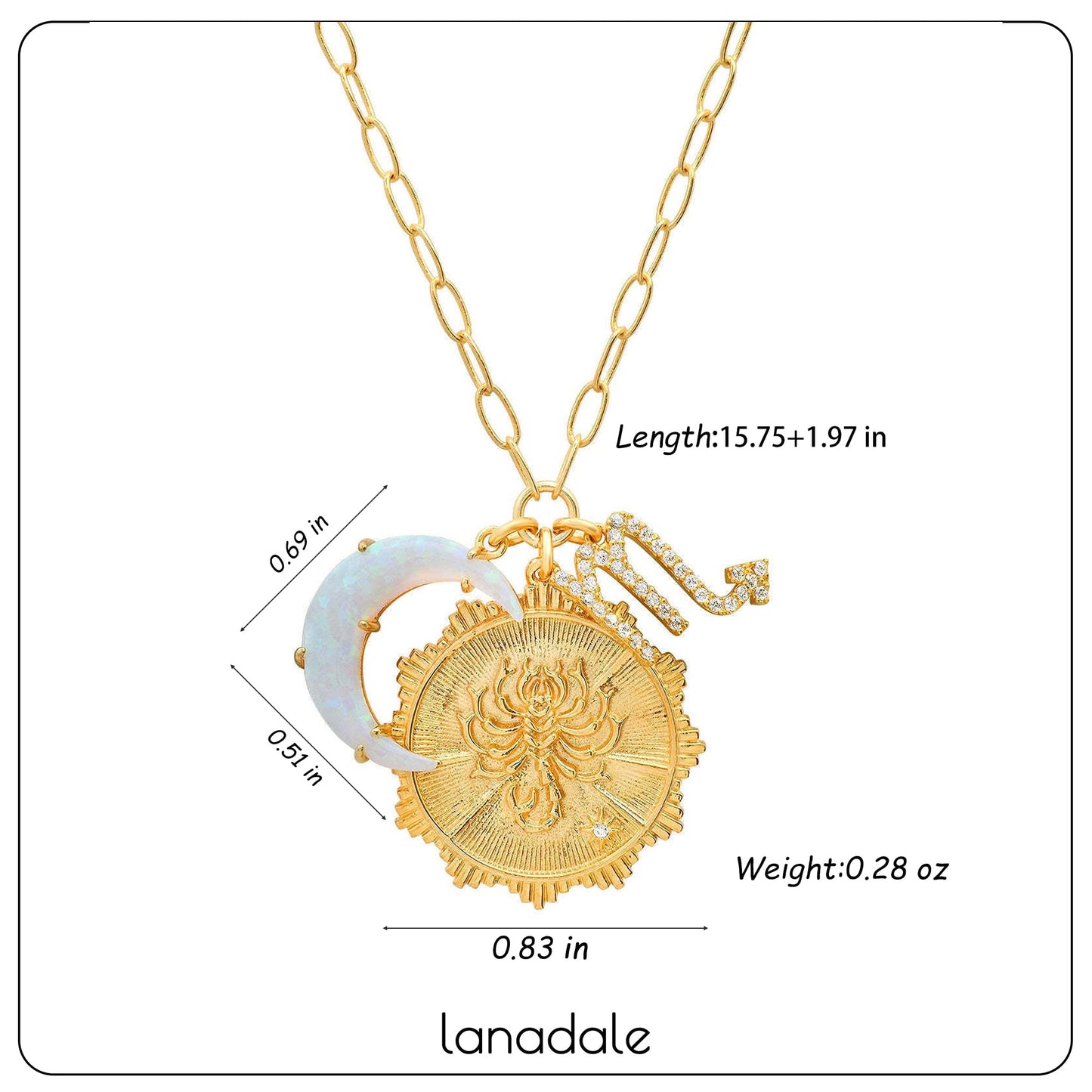 Lanadale Dainty Gold Scorpio Zodiac Coin Opal Crescent Moon Charm Necklace for Women Trendy 18K Gold Plated Retro Paperclip Chain 12 Constellation Horoscope Necklaces Astrology Jewelry Gifts