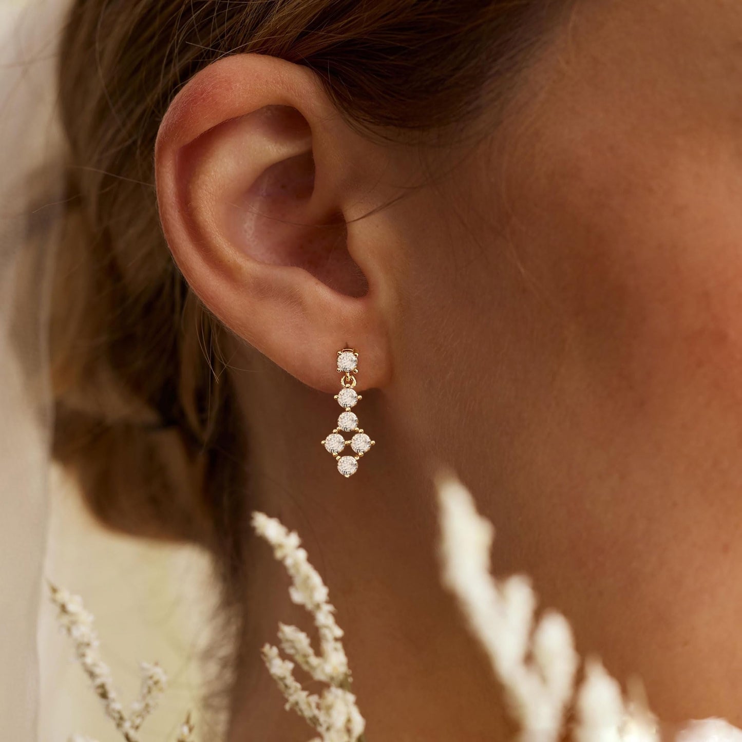 Wedding Drop Earrings for Women,Dainty 14k Gold Plated Dangle Earrings Formal Bridal Gold Earrings for Women Trendy Cute Prom Dangling Earrings Gold Jewelry