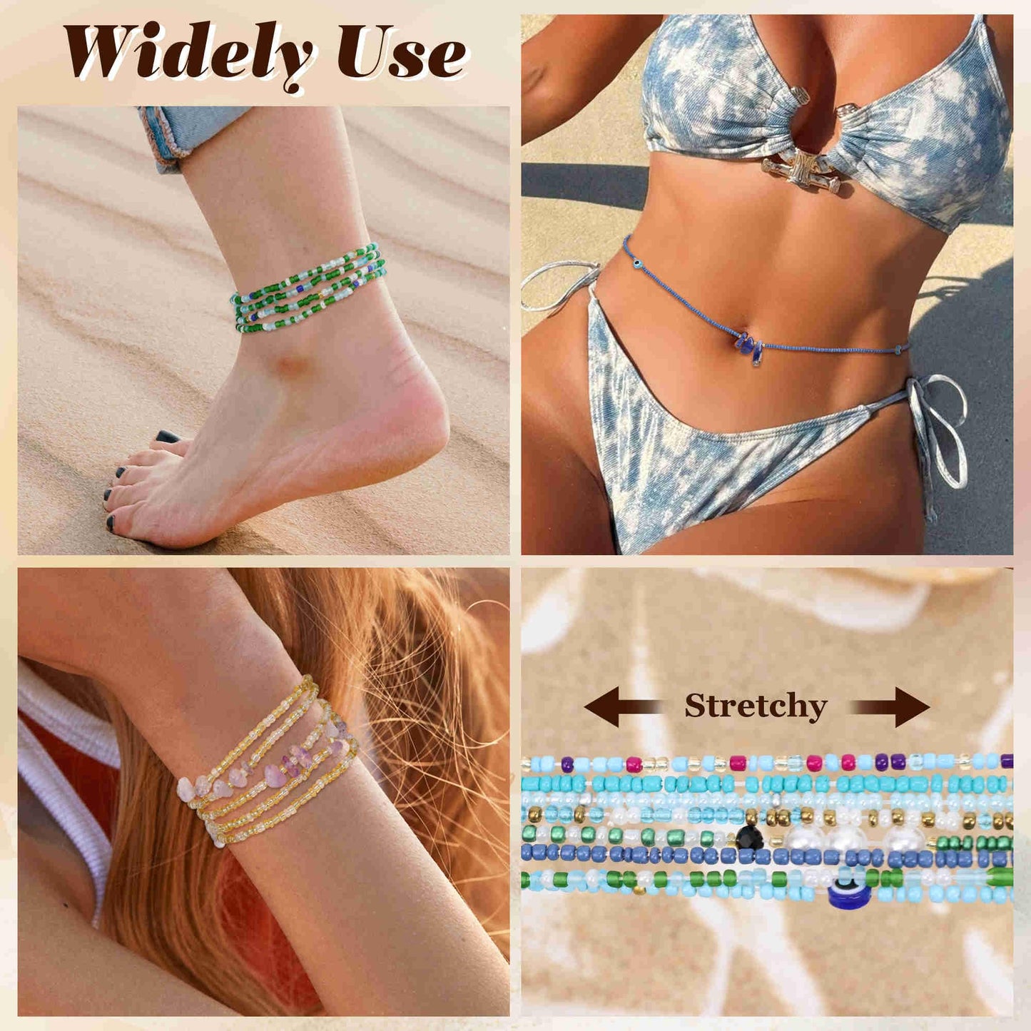 Masedy 8PCS African Waist Bead Chains for Women Layered Belly Body Chain Handmade Plus Size Beaded Belly Chain Colorful Elastic Flower Butterfly Body Chains Summer Beach Bikini Body Jewelry 31-45in (Set B, Inches, 31)