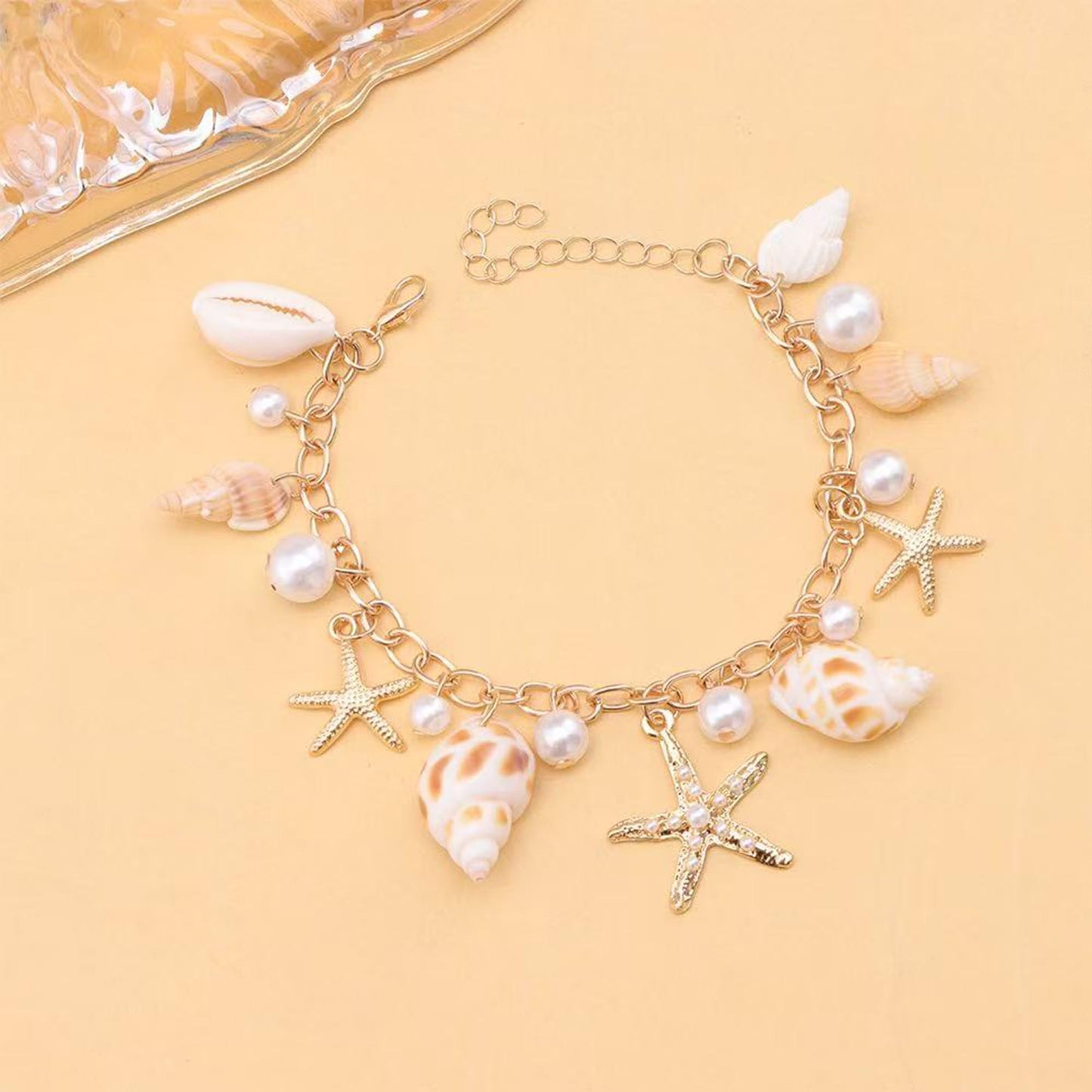 TIANBANGSHI Shell Starfish Necklace Bracelet for Women Conch Statement Chunky Necklace Mermaid Costume Beach Jewelry (bracelet)