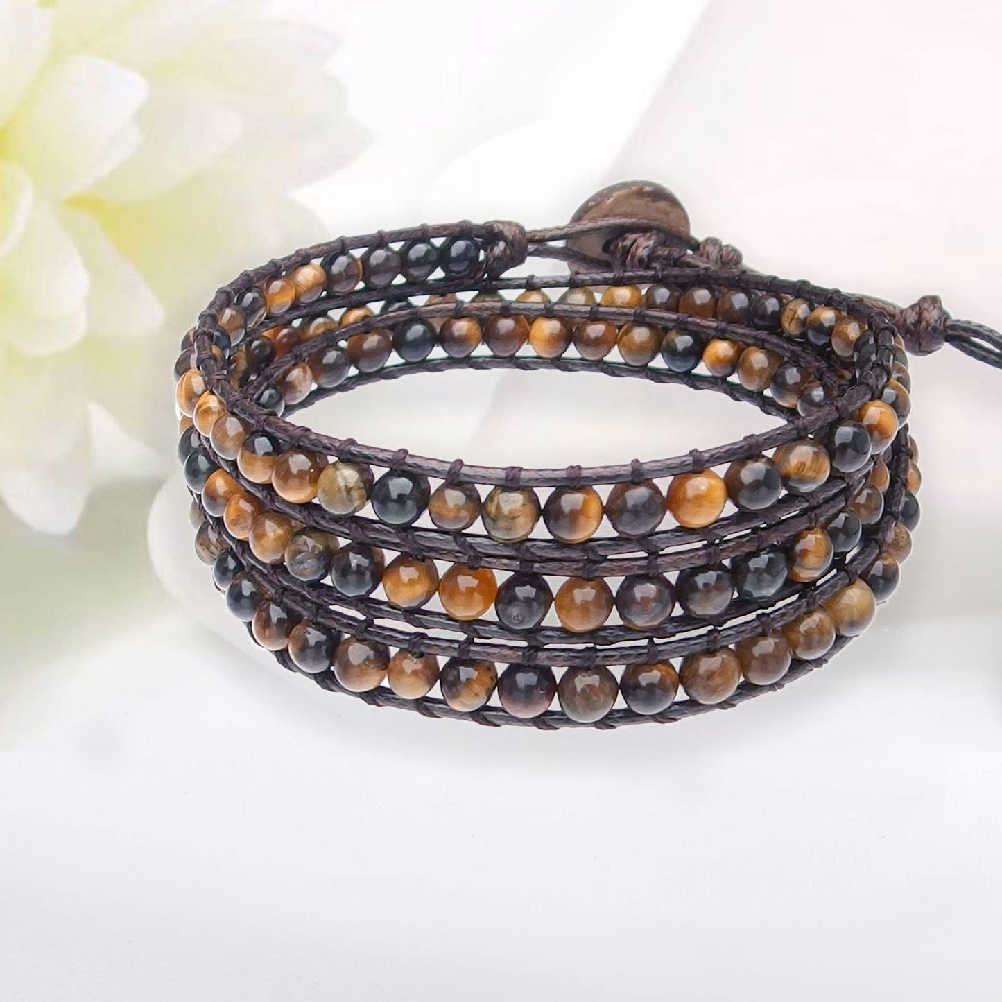 Ayriwoyi Tigers eye Bracelet Wrap Bracelets for Women Beaded Wrap Bracelet Crystal Healing Natural Stone Bracelet Adjustable