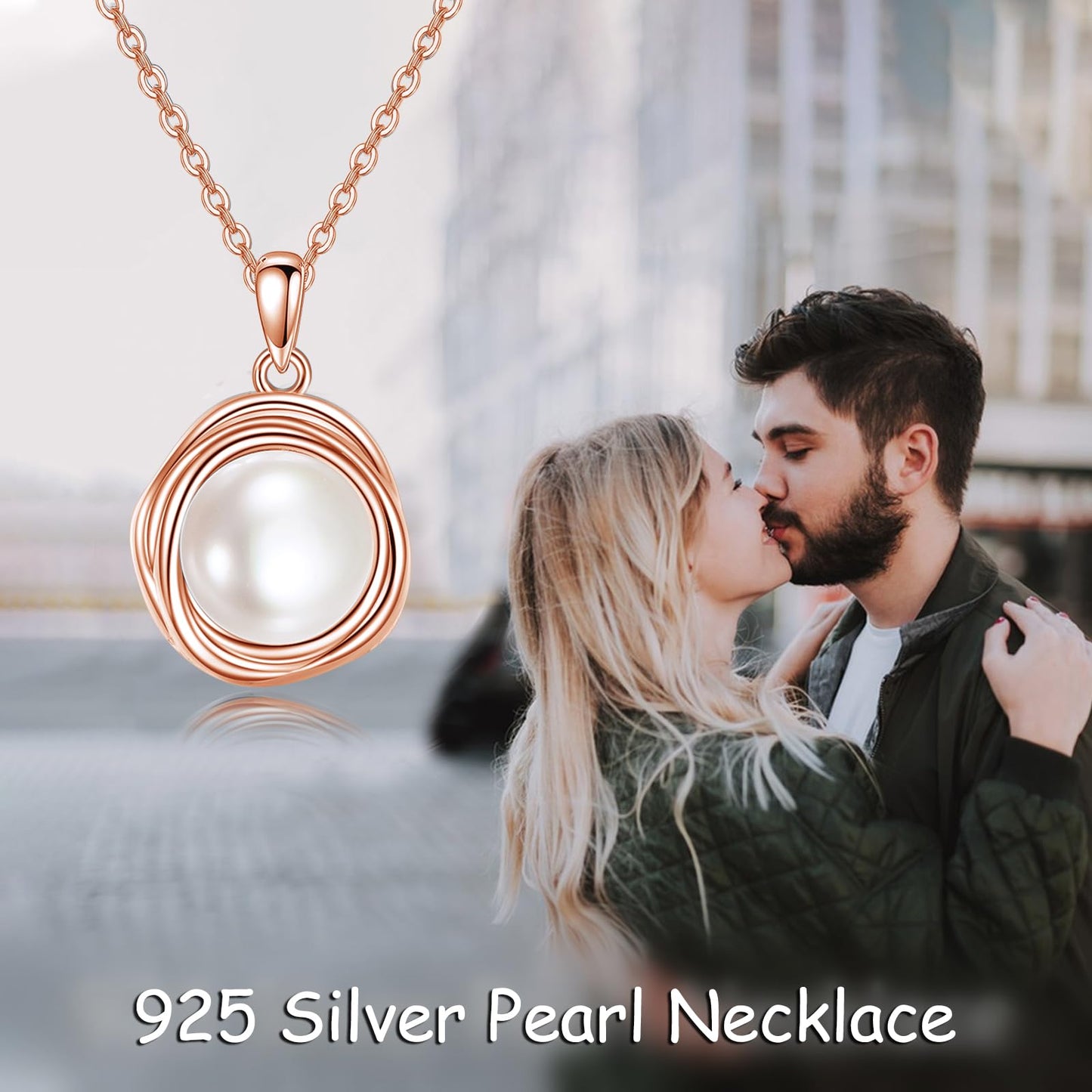 POPLYKE Pearl Necklaces for Women Rose Gold Plated 925 Sterling Silver Single Pearl Necklace Pearl Pendant 8mm Pearl Jewelry Gifts for Mom Wife