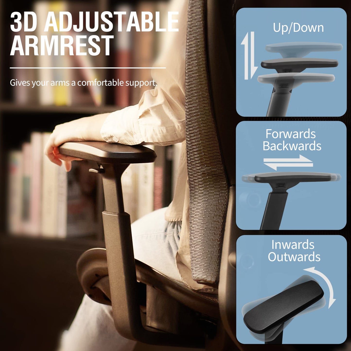ELABEST T96 Mesh Office Chair,Ergonomic Computer Desk Chair,Sturdy Task Chair- Adjustable Lumbar Support & Armrests,Tilt Function,Comfort Wide Seat,Swivel Home Office Chair