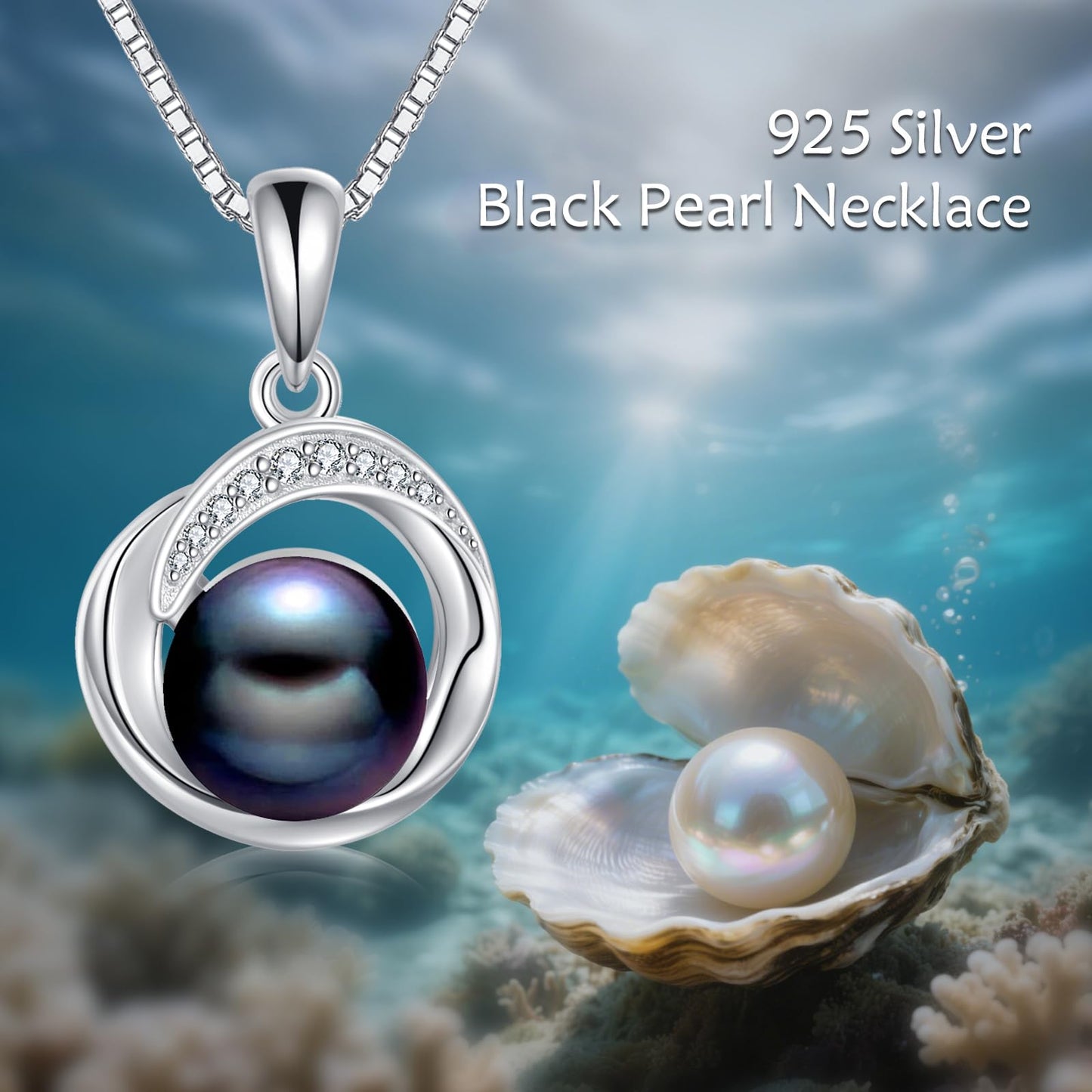 POPLYKE Single Black Pearl Necklaces for Women 925 Sterling Silver 8mm Black Pearl Jewelry Gifts for Her 18+2 IN