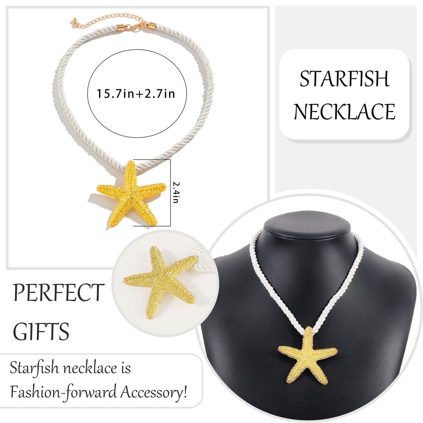 Frodete Starfish Necklace for Women Beach Necklaces Jewelry Layered Choker Drop Dangle Summer Vacation Outfits Theme Conch Seashell Accessories Ocean Pendant Dress Costume