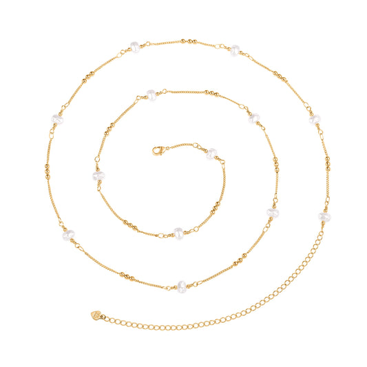 PEARLADA Baroque Pearl Waist Beads 18k Gold Plated Belly Chain Sexy Beach Bikini Body Chain Trendy Boho Waist Jewelry Dainty Beach Accessories