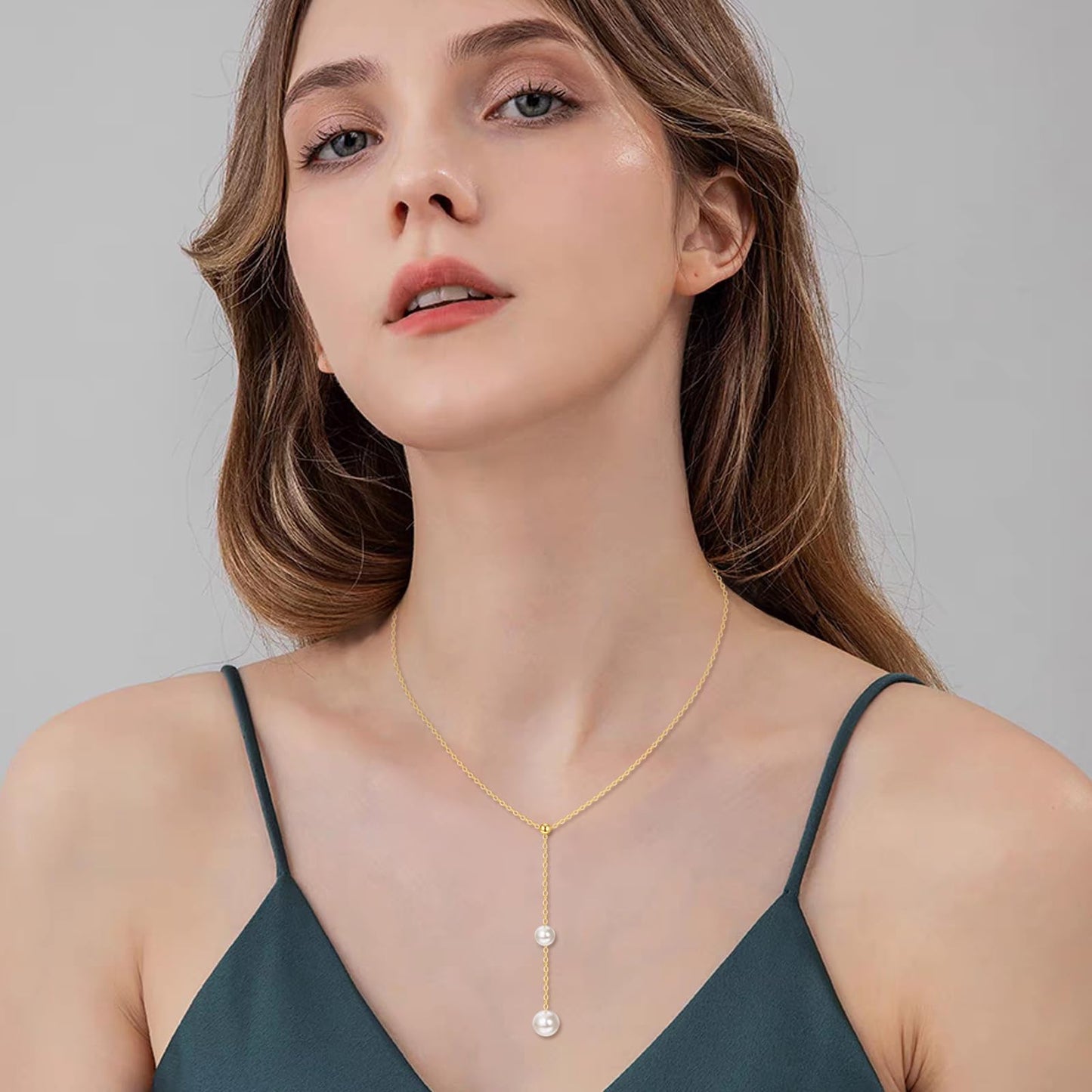 14K Yellow Gold Pearl Necklace for Women,Natural Freshwater Cultured 5+6MM Pearl Necklace Gold Jewelry Gift (06-5MM Pearl+6MM Pearl Necklace)