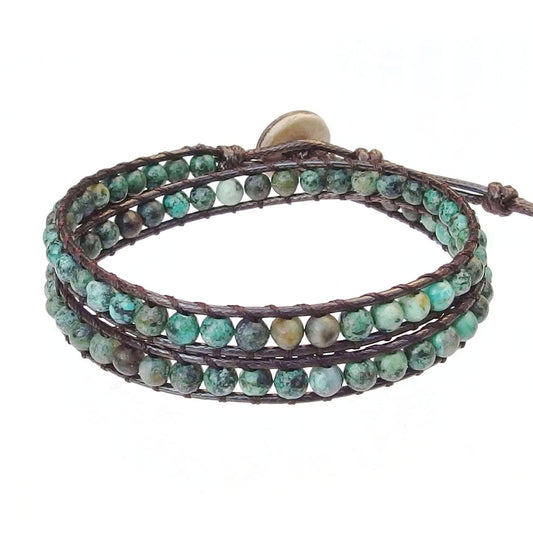Ayriwoyi Africa Turquoise Wrap Bracelet for Women Beaded Wrap Bracelet For Women Green Stone Adjustable Bohemian Bracelets for Women