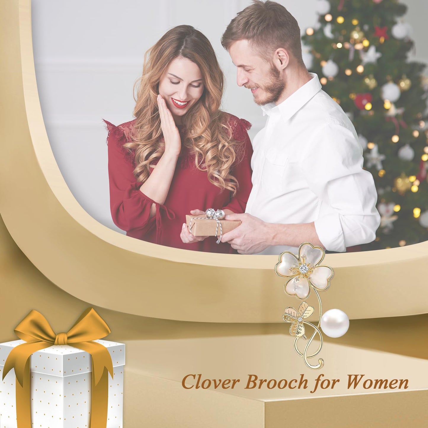 EMEGCY Four Leaf Clover Brooch for Women Lucky Clover Brooch Pin 18K Gold Plated 4 Leaf Clover Lapel Pin Jewelry for Mom Wife Birthday Anniversary Christmas