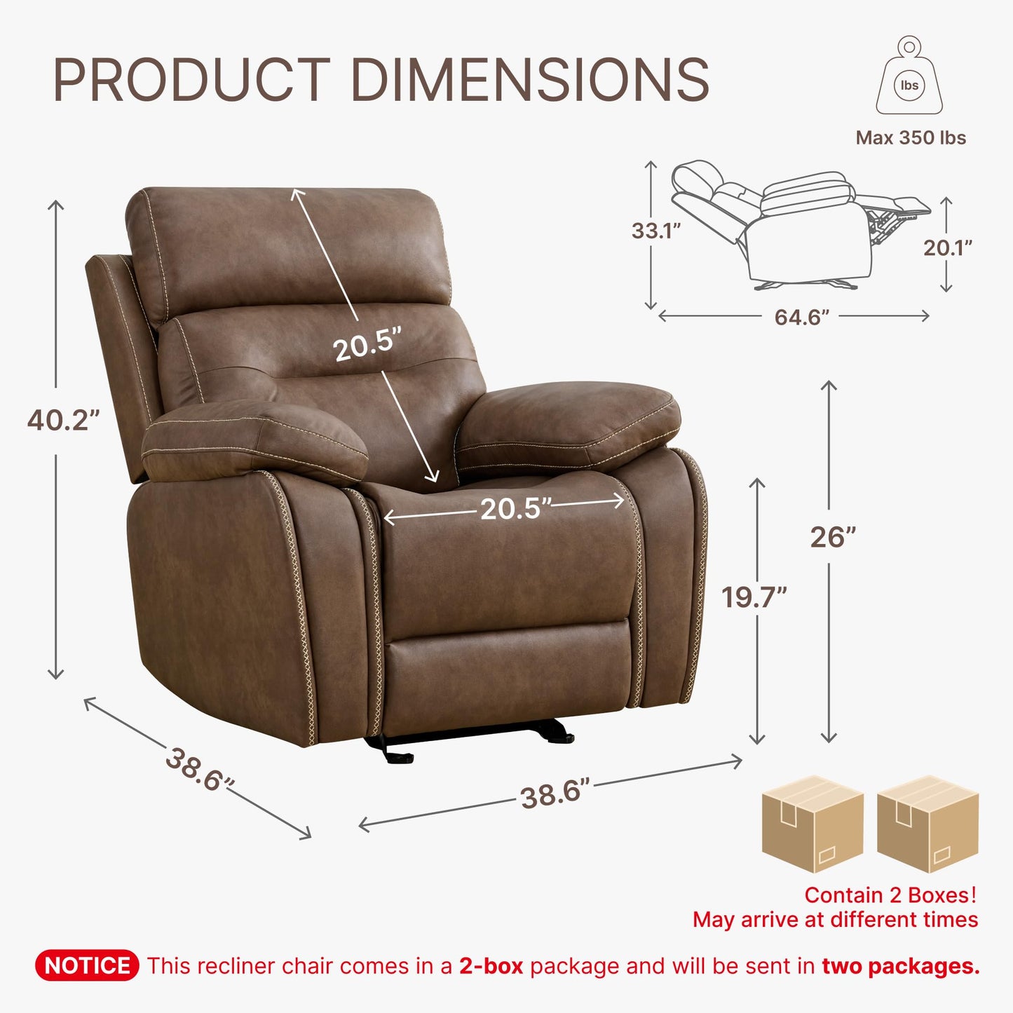 KISLOT Leather Recliner Chair Manual Sofa Rocker for Adults with Overstuffed Arm for Living Room Bedroom Home Theater Seating