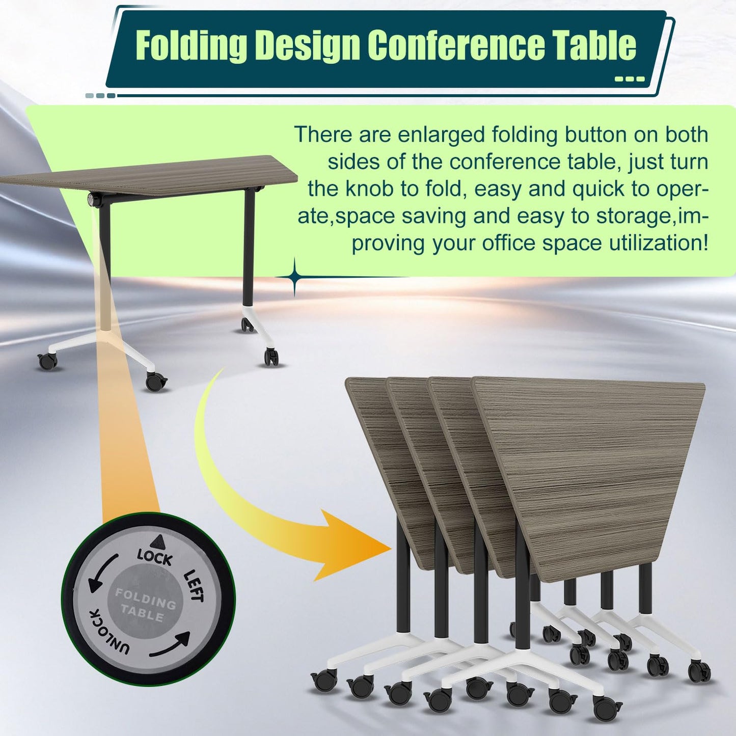 Modern Conference Table,47.2 Inch Meeting Seminar Table,Folding Conference Room Tables with Caster Wheels,Sturdy Mobile Training Table Business Boardroom Tables for 2-10 People,Support 550lbs (4P)
