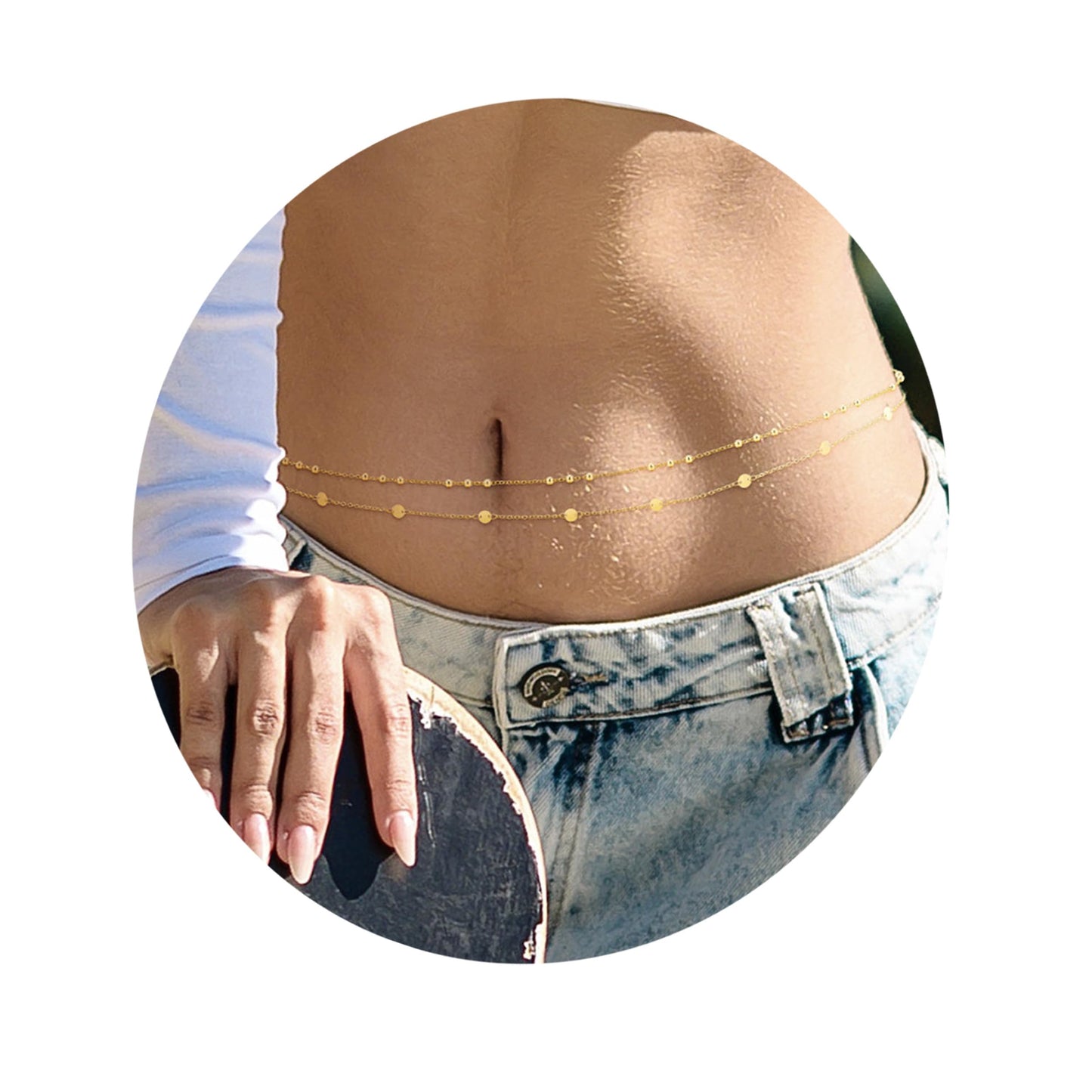 Jovivi 4 Pcs 18K Gold Plated Body Chains for Women,Adjustable Belly Chains for Waist,Multilayer Summer Beach Bikini Waist Beads Body Chains Jewelry for Women