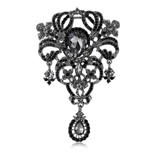 YOQUCOL Retro Black Austrian Crystal Big Brooch Pin for Women Large Flower Shape Brooches Lapel Pins for Sweater,Coat Dress Accessories