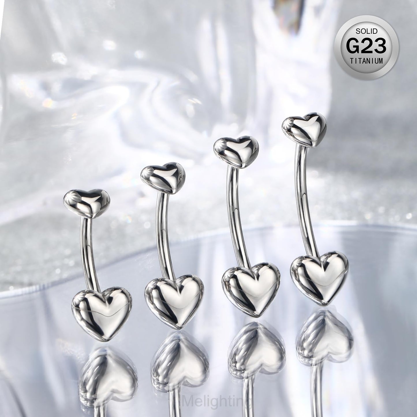 Melighting Titanium Belly Button Ring 14G Heart Belly Ring Internally Threaded G23 Titanium Navel Piercing Hoop Navel Barbell Body Piercing Jewelry 14 mm