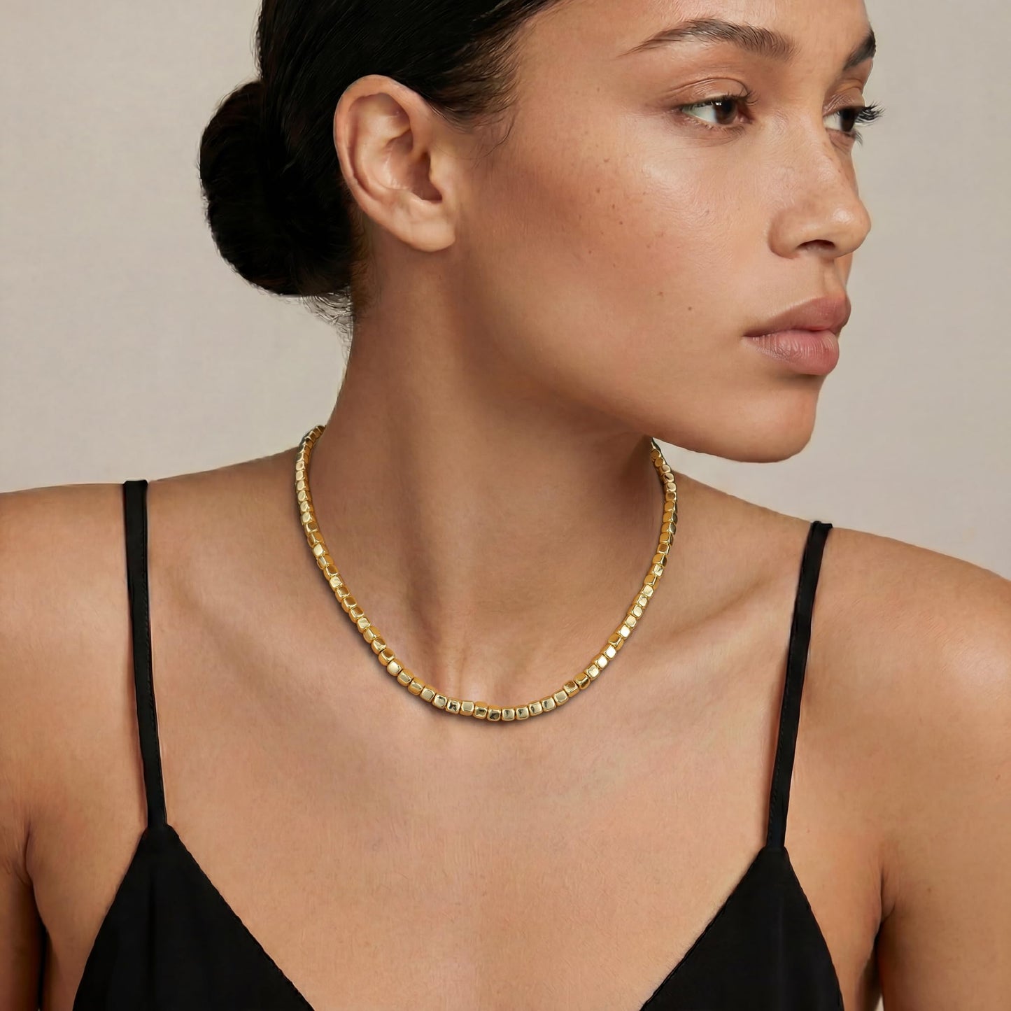 Sajidos Gold Plated Plastic Beaded Necklaces for Women 14K Gold Plated Bead Chunky Heart Charm Pendant Necklace Handmade Trend Fashion Jewelry Gifts