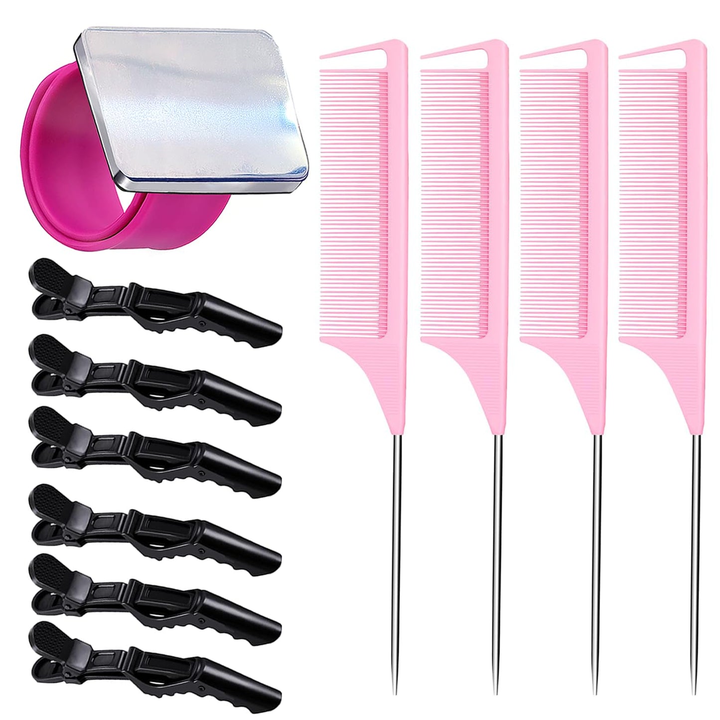 Magnetic Wristband for Hair Stylist Pin Wristband Wrist Pin Holder Braiders Wristband with 4 Pieces Hair Rat Tail Combs 6 Pieces Plastic Clip (Hot Pink)