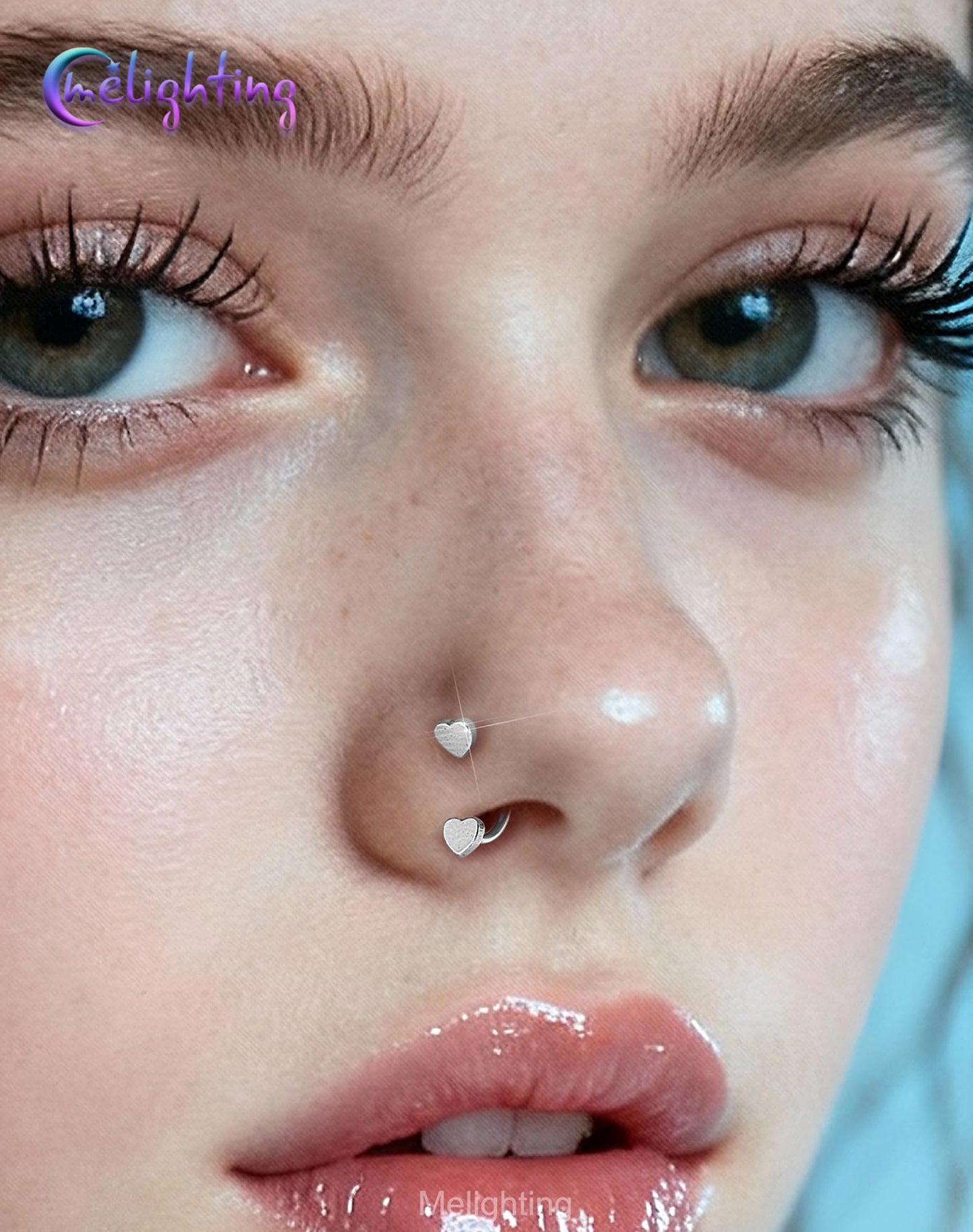 Melighting 20G Horseshoe Nose Rings Hoop, Threadless Nose Piercing with Piercing Taper Ball Grabber Tool 316L Stainless Steel, Heart Septum Lip Helix Rook Piercing Jewelry for Women 7 mm