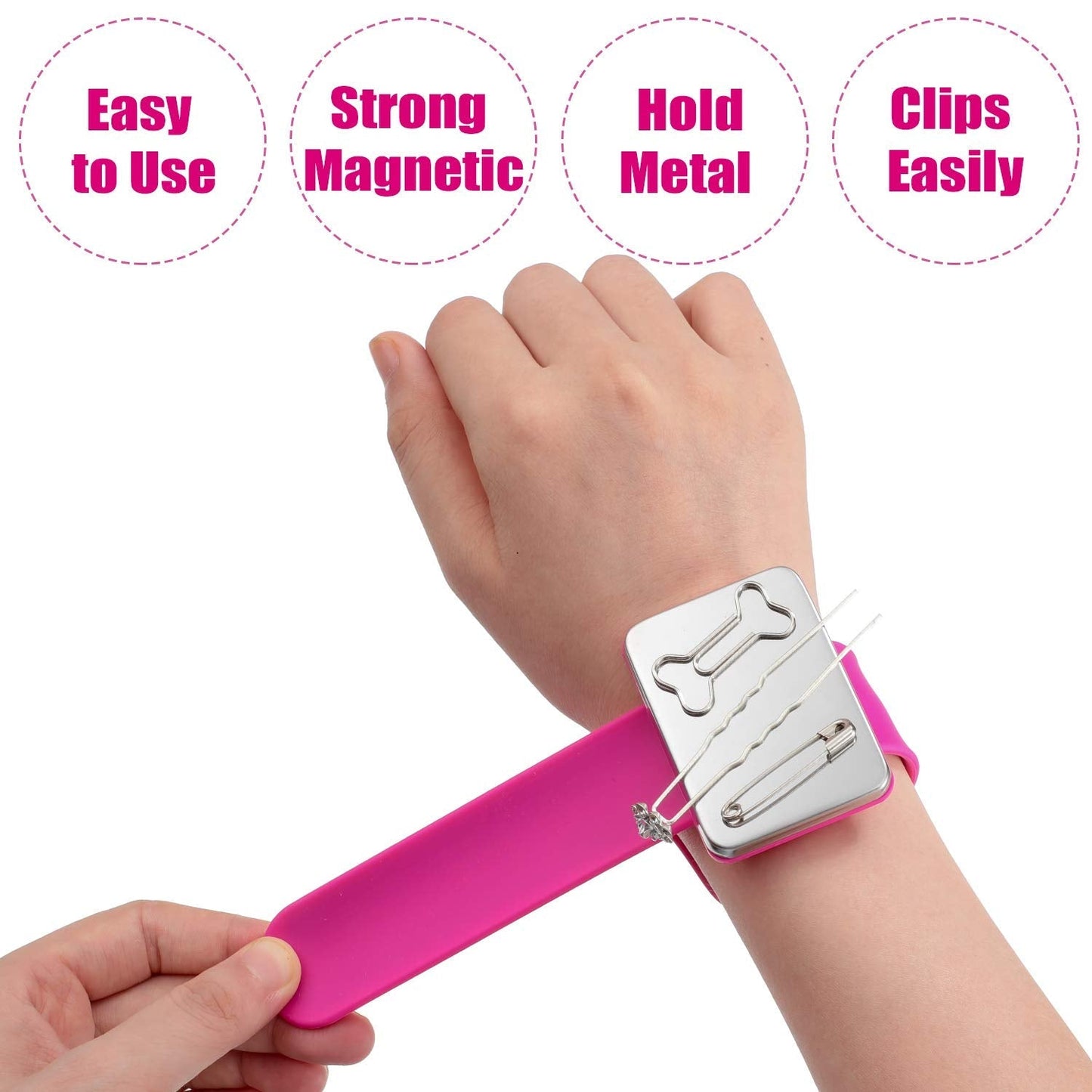 2 Pieces Magnetic Pin Holder Sewing Pincushion, Wristband Pin Cushion Magnetic Holder for Quilting Sewing Pins Hair Clips with Flannelette Bag, Silicone Wrist Strap Bracelet(Rose Red)