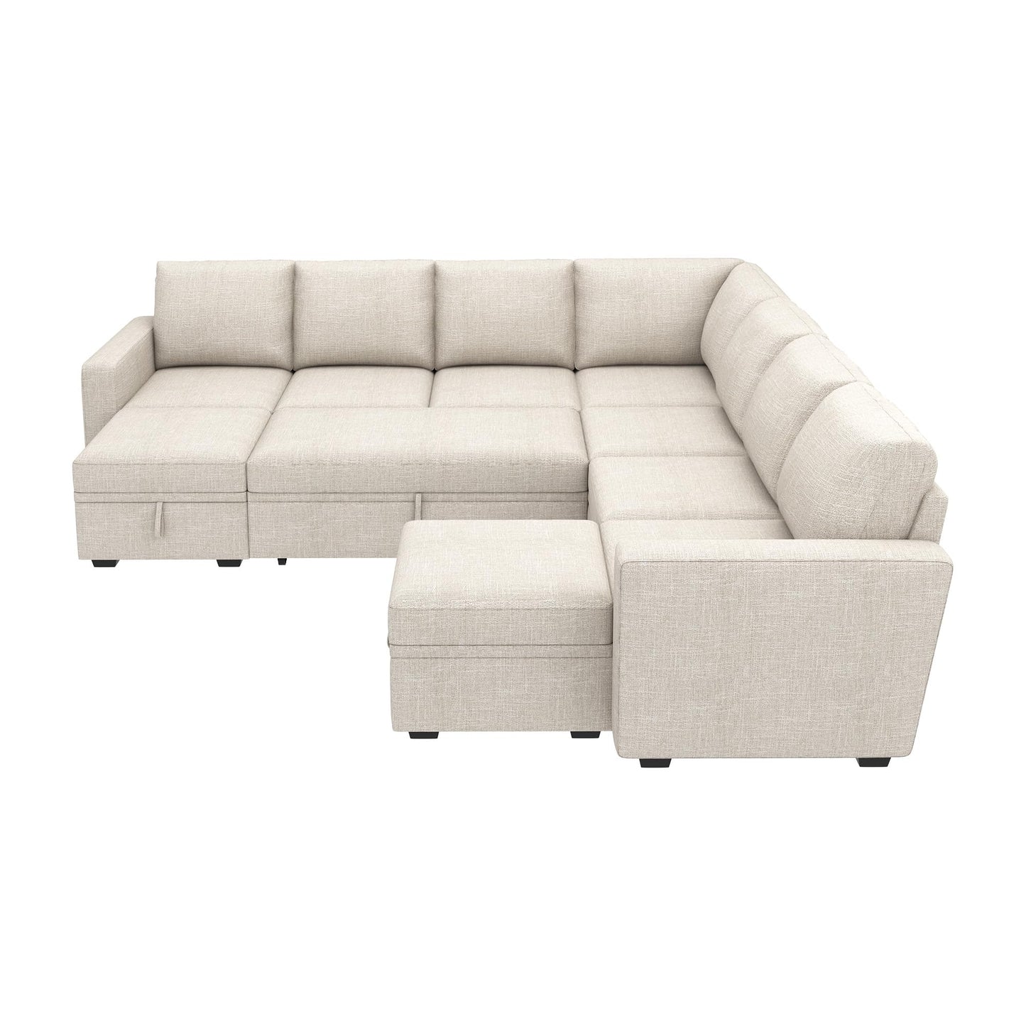 HONBAY Modular Sectional Sleeper Sofa with Pull Out Couch, Oversized U Shaped Sleeper Pull Out Bed with Storage Sectional Couches for Living Room - Beige