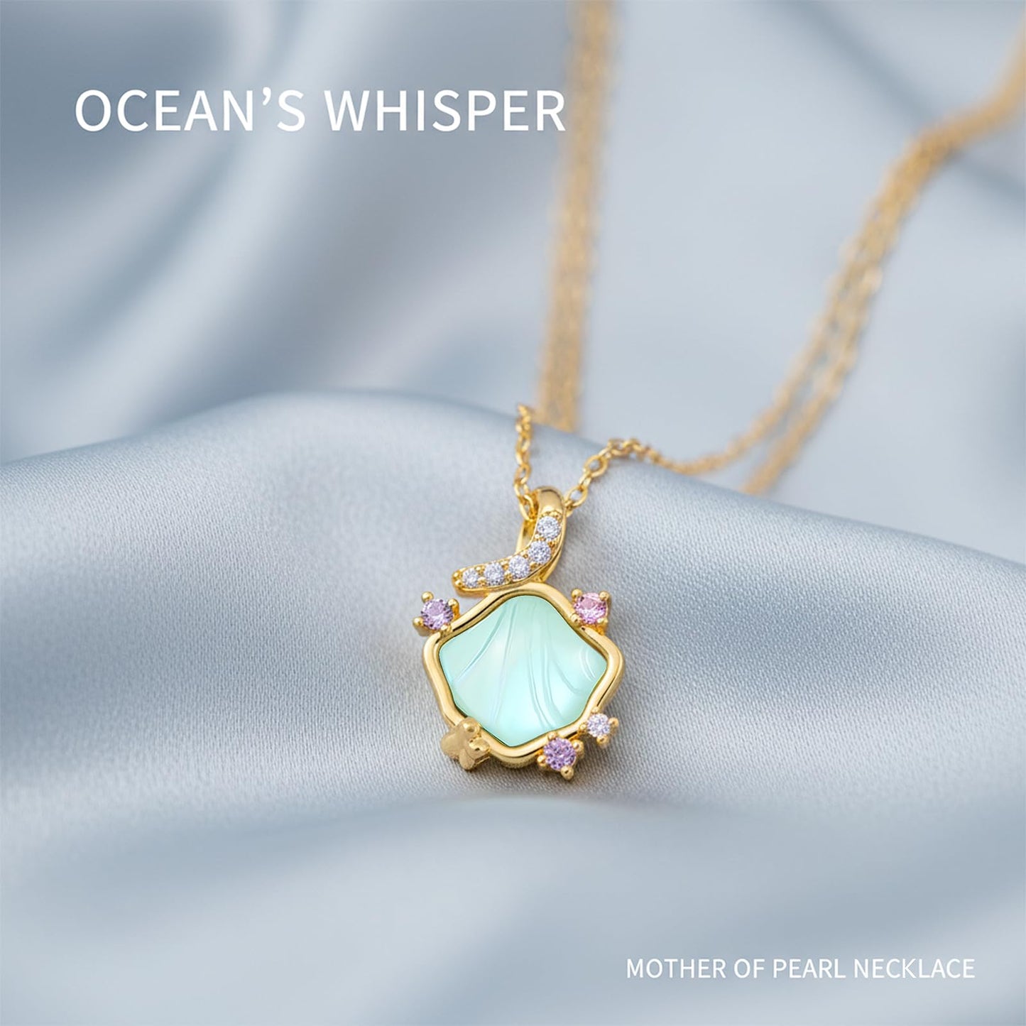 Blue Resin Mother Of Pearl Seashell Necklace-Gold Plated CZ Shell Necklace Beach Jewelry For Women Valentine's Day Mother's Day Christmas Birthday Gifts
