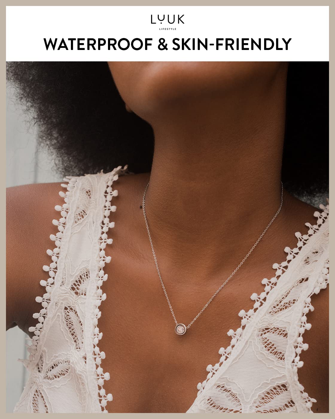 LUUK LIFESTYLE Feminine necklace with crystal rhinestone pendant, stainless steel and HAPPINESS gift card, chic jewelry, girlfriend, friendship present, Valentine’s Day, birthday, silver