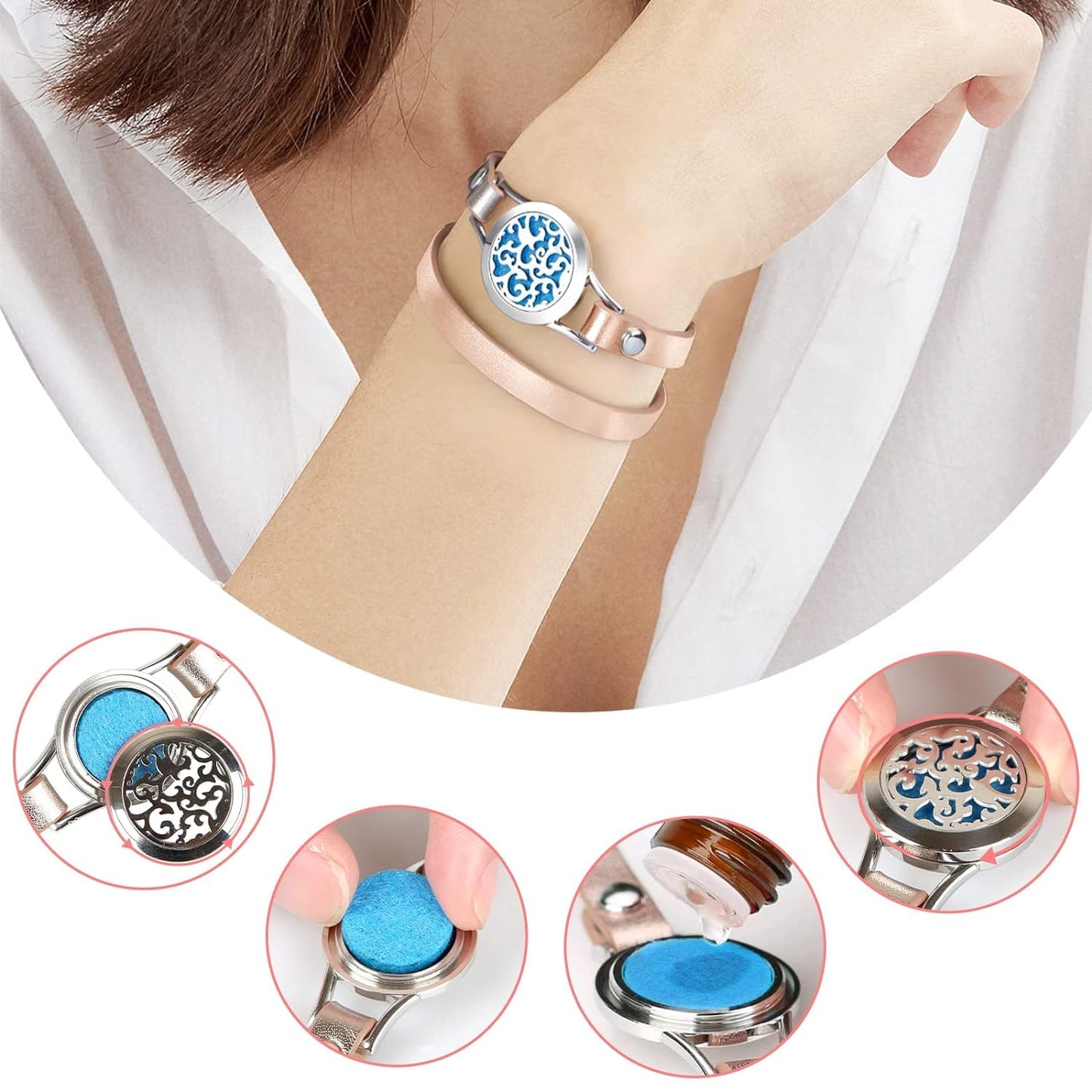 SOMORA Unique Gifts for Women - Valentine's Day Birthday Gifts for Women, Mom, Best Friend, Sister, Wife, Mothers Day Mom Gift, Aromatherapy Essential Oil Diffuser Bracelet Gift Set, Silver