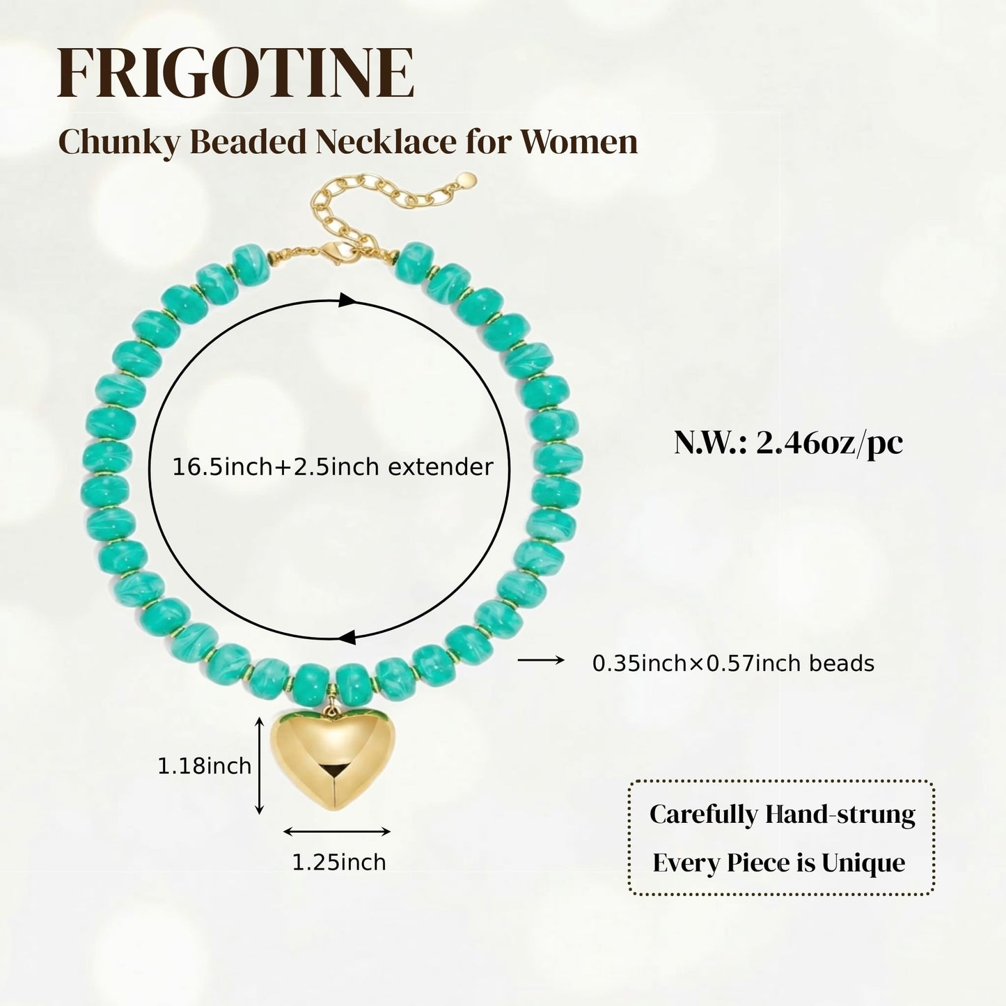Frigotine Chunky Heart Necklace for Women, Blue Acrylic Resin Beaded Choker with Gold Puffy Heart Pendant, Y2K Boho Statement Jewelry Gift