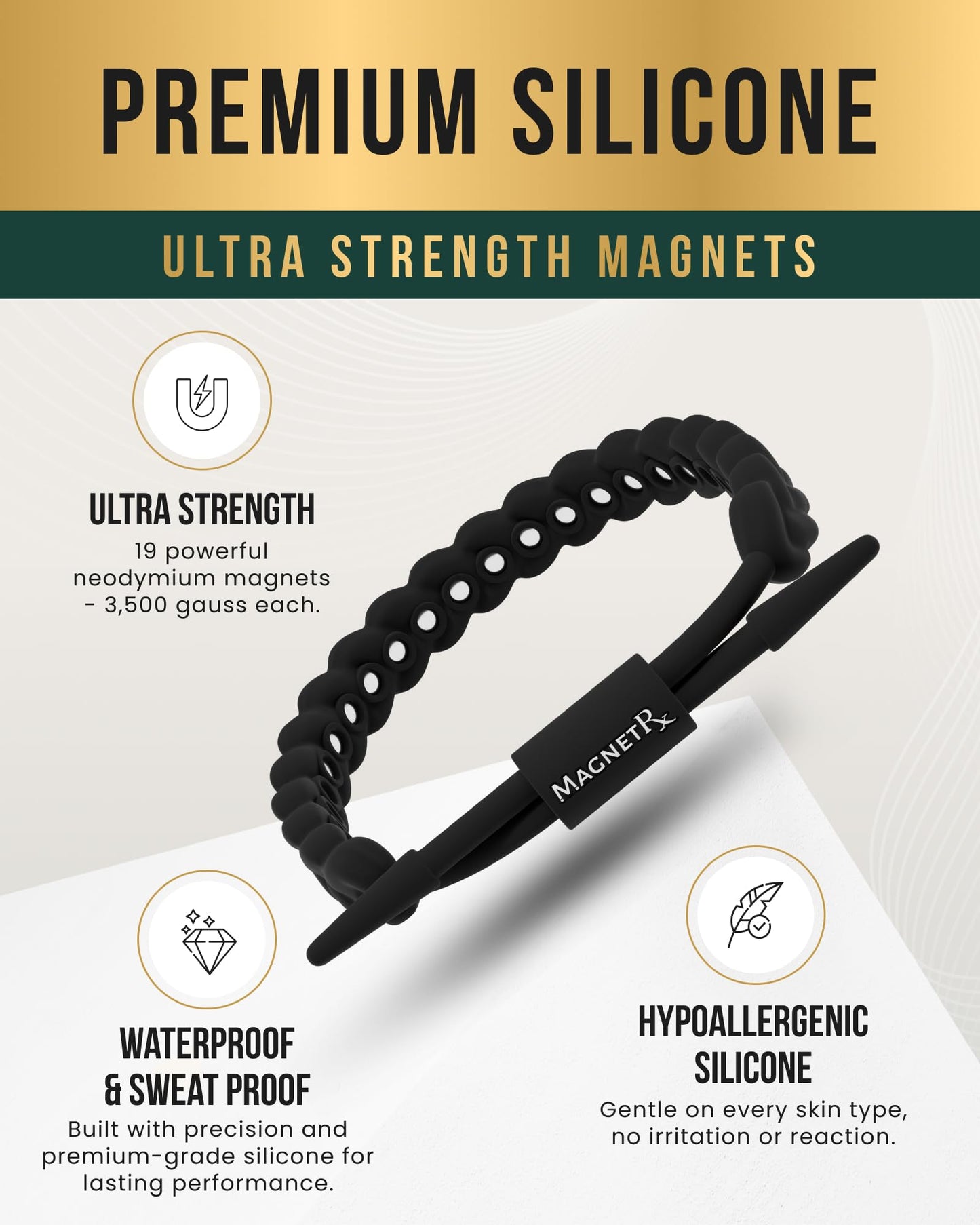 MagnetRX® Magnetic Sports Bracelet for Men – Ultra Strength Magnetic Balance Bracelet for Men & Women with Adjustable Clasp – Waterproof & Sweatproof Silicone Golf Bracelets for Everyday Wear