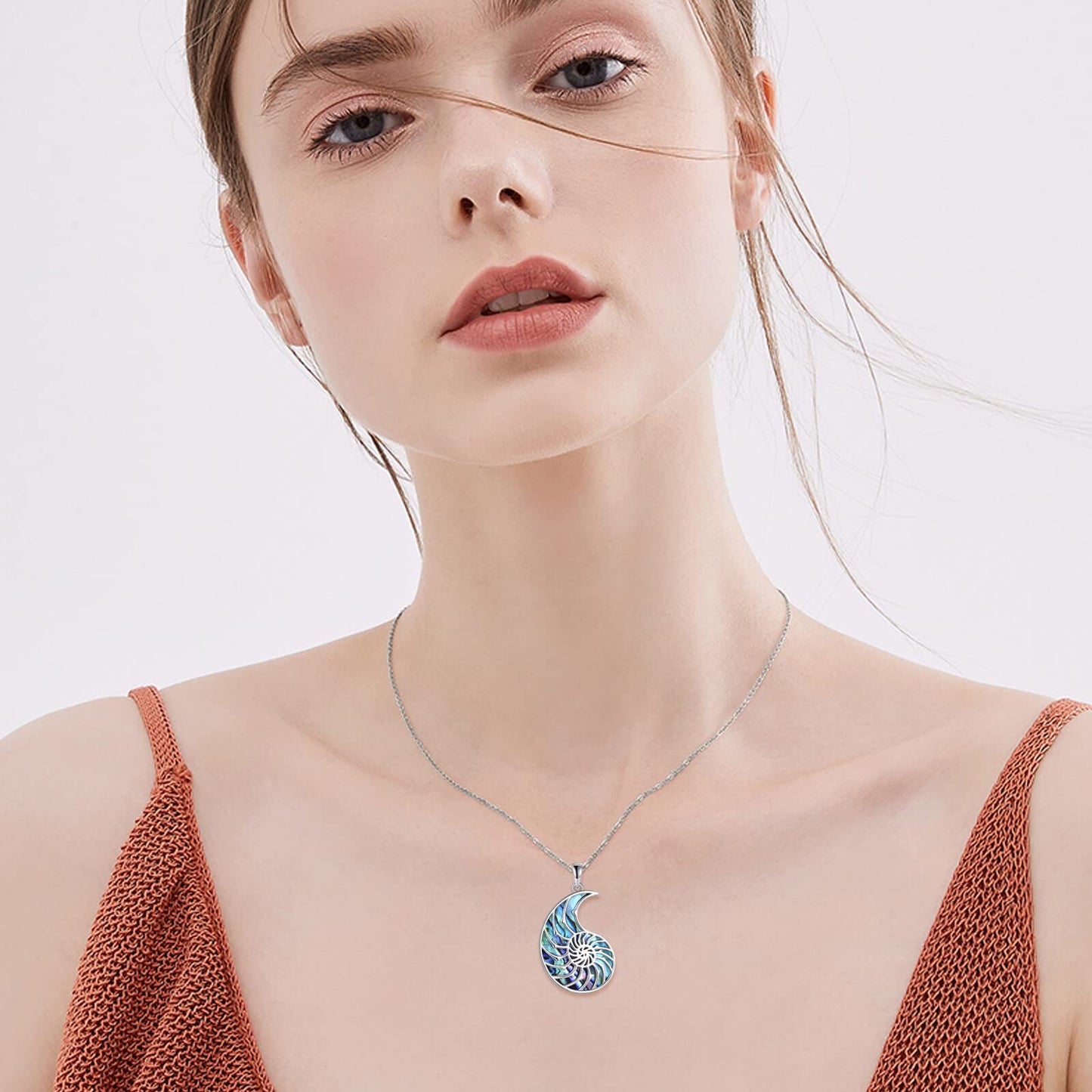 AXELUNA Conch Necklace Sterling Silver Ocean Beach Abalone Shell Jewelry for Women