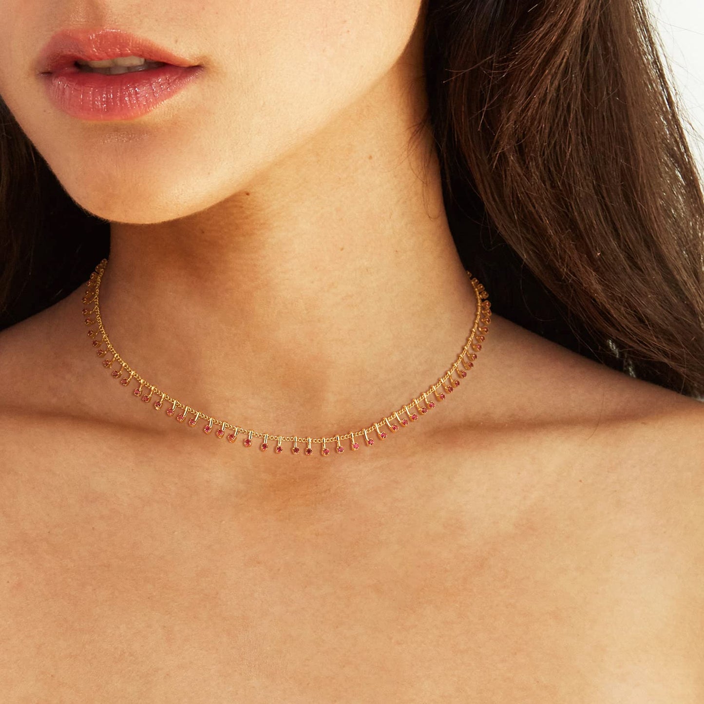 MTMY Beaded Necklace for Women 14K Gold Plated Dainty Colorful Beaded Pearl Choker Necklace Delicate Boho Choker Necklace Jewelry Gift (Rose)