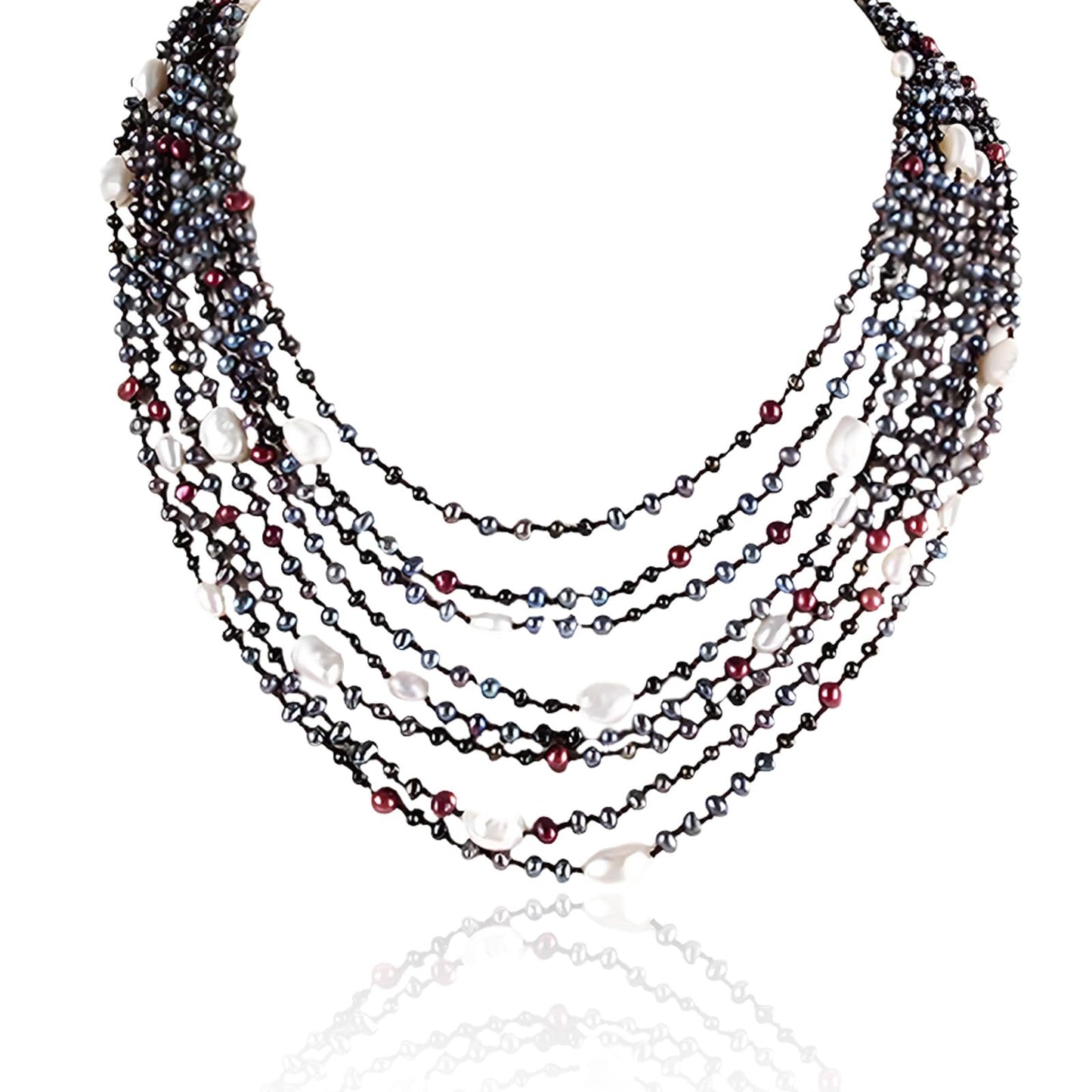 Elegant 24-inch Multicolor Pearl Necklace - Freshwater Pearl Necklace for Women Handcrafted Multi-Strand Rice Pearls with Sterling Silver Clasp Luxury Jewelry Gift