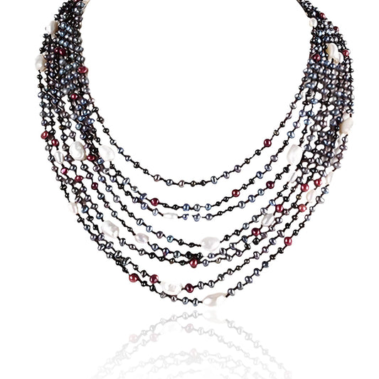 Elegant 24-inch Multicolor Pearl Necklace - Freshwater Pearl Necklace for Women Handcrafted Multi-Strand Rice Pearls with Sterling Silver Clasp Luxury Jewelry Gift