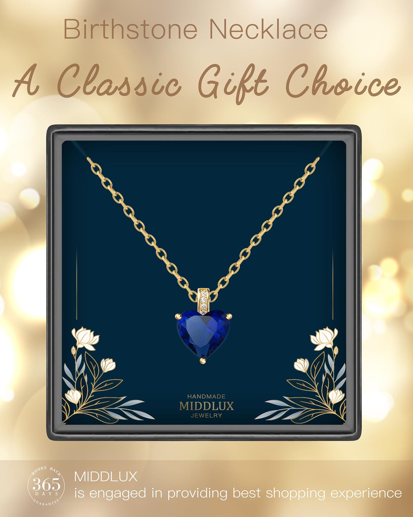 MIDDLUX Birthstone Necklace for Women, Heart Necklace, Birthstone Jewelry, Sapphire Necklace, Sapphire Jewelry for Women, September Birthday Gifts for Women, Blue Necklace