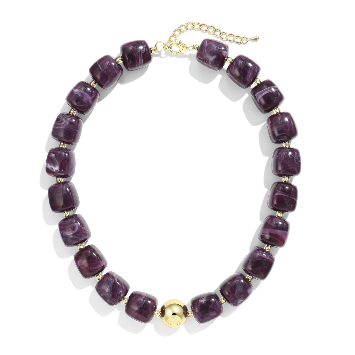 BREPINE Purple Chunky Necklaces for Women Multicolored Large Square Resin Beads Necklace Trendy Bold Statement Beaded Summer Candy jelly Vacation Choker