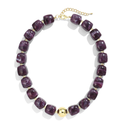 BREPINE Purple Chunky Necklaces for Women Multicolored Large Square Resin Beads Necklace Trendy Bold Statement Beaded Summer Candy jelly Vacation Choker